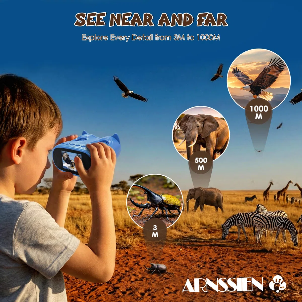 ARNSSIEN 2 in 1 Microscopio Bambini e Telescopio,1000x Microscopio Portatile Bambini & Telescopio10X, Foto/Video 1080P, Kit Scientifico STEM, Regalo Educativo/di Compleanno per Bambino da 3 a 12 Anni