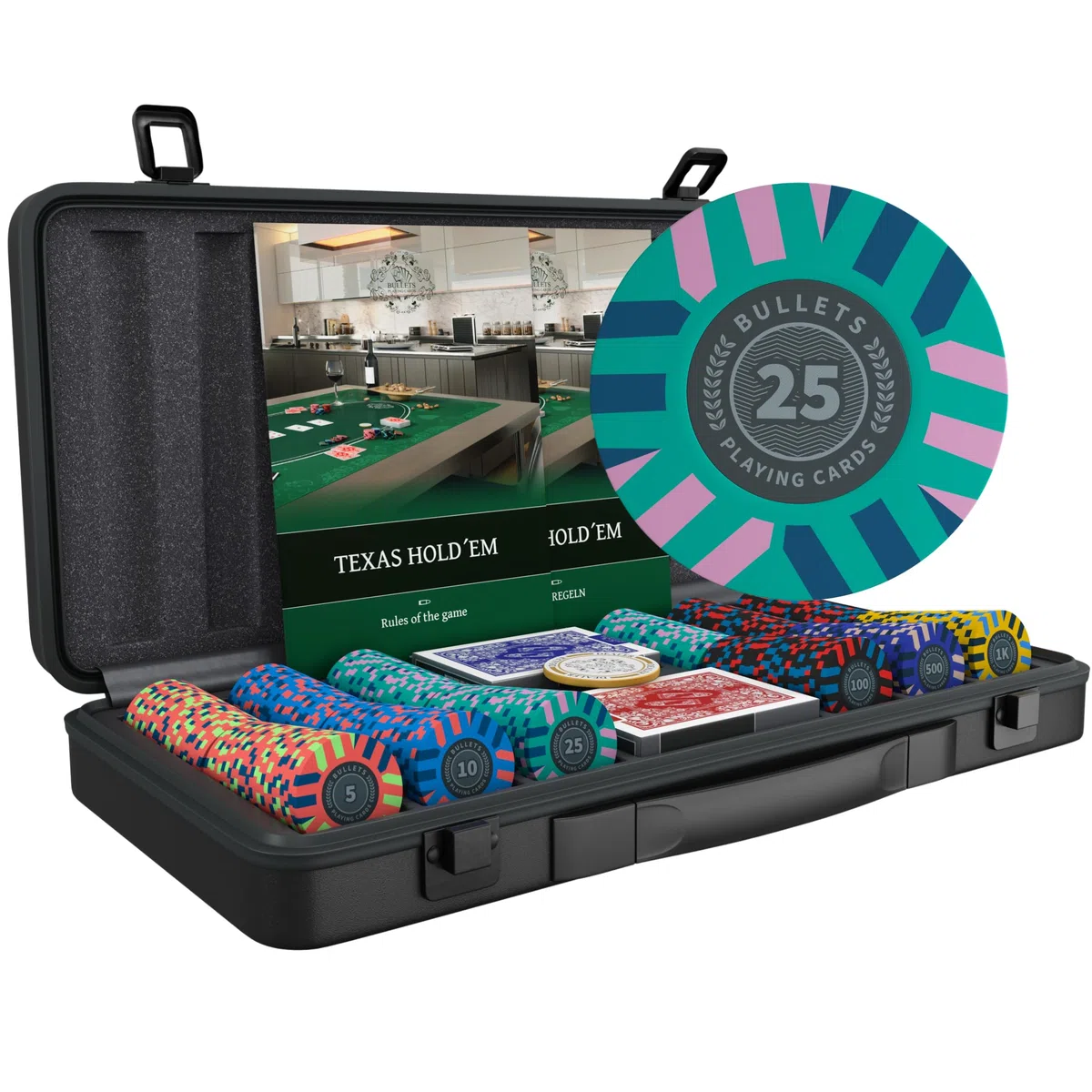Valigetta da Poker Salvatore 300 Gettoni Argilla 10g Set Carte Dadi Dealer Regole