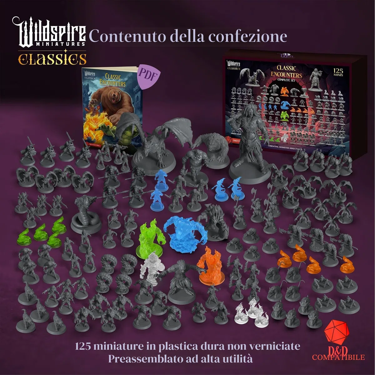 Wildspire Classic Creatures - Set completo 1 - Miniature essenziali di mostro DND verniciabile, 125 miniature per D&D in scala da 28 mm Minatures Dungeons and Dragons Minis D&D