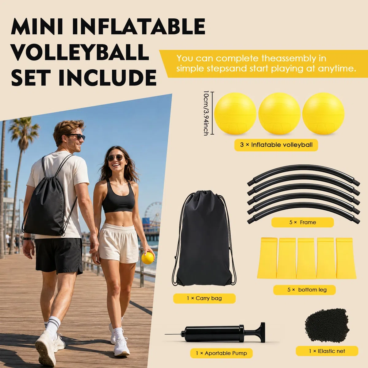 Set Roundnet Completo con 3 Palline, Rete, Pompa e Borsa da Trasporto, Gioco da Spiaggia e Giardino per 2-6 Giocatori