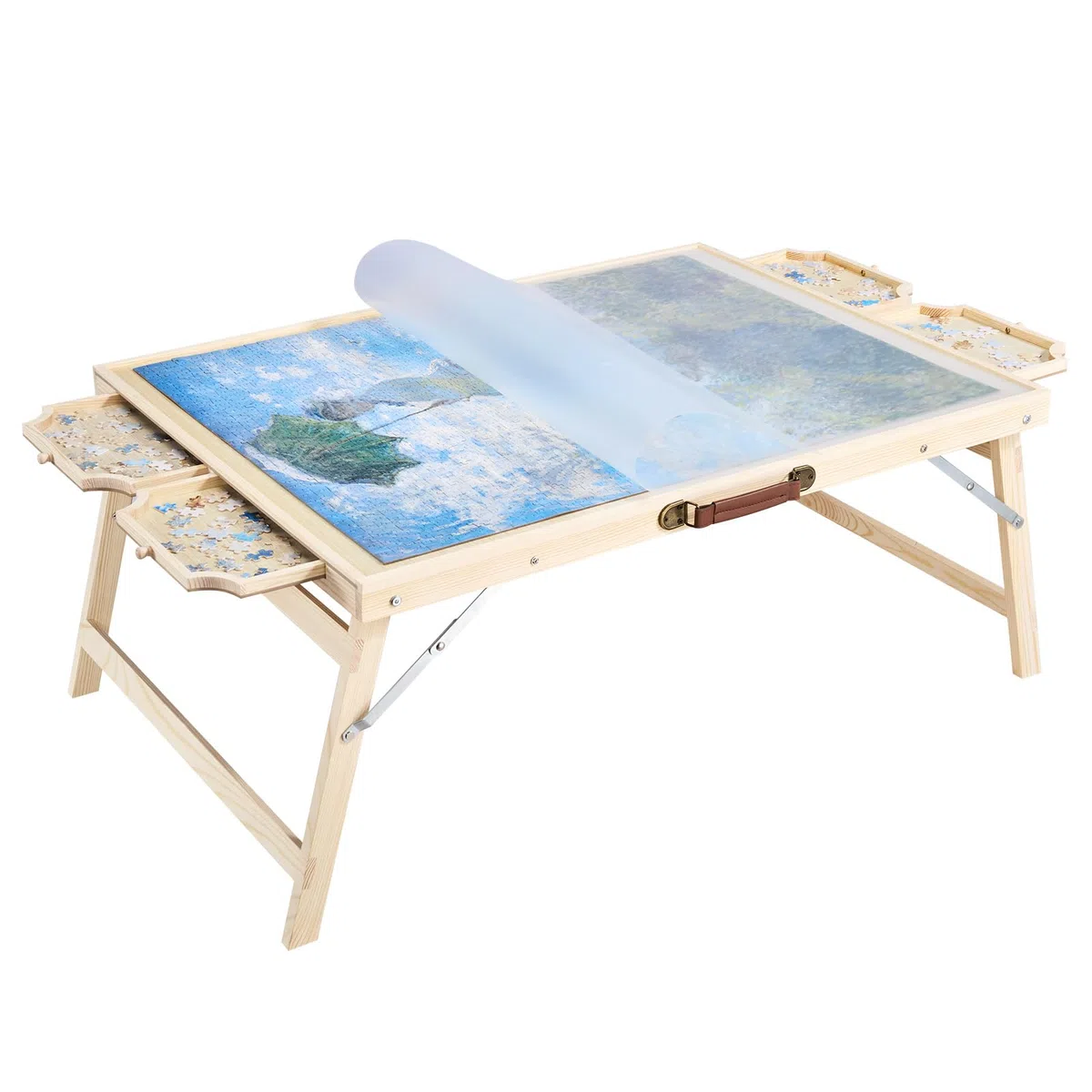 VEVOR Tavolo da Puzzle Pieghevole da 1500 Pezzi con Gambe Pieghevoli, 4 Cassetti e Coperchio, Set da Tavolo per Puzzle Standard in Legno 865 x 635 mm per Adulti, Facile da Riporre