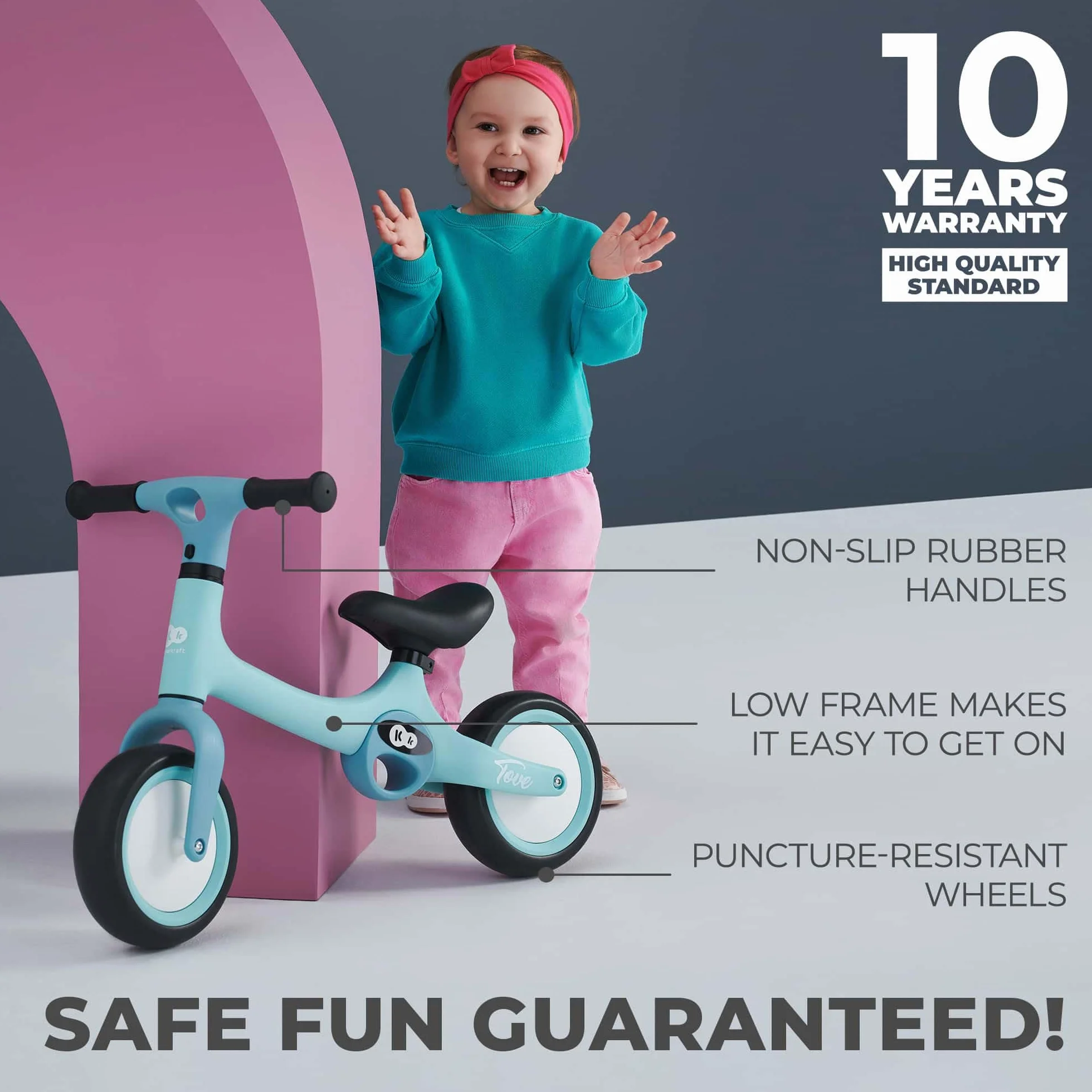 kk Kinderkraft TOVE Bicicletta bambini da 1,5 anni, Bici senza pedali, Design sportivo, Regolazione della sella, Bloccasterzo, Montaggio facile, Struttura leggera - 2 kg, Rosa