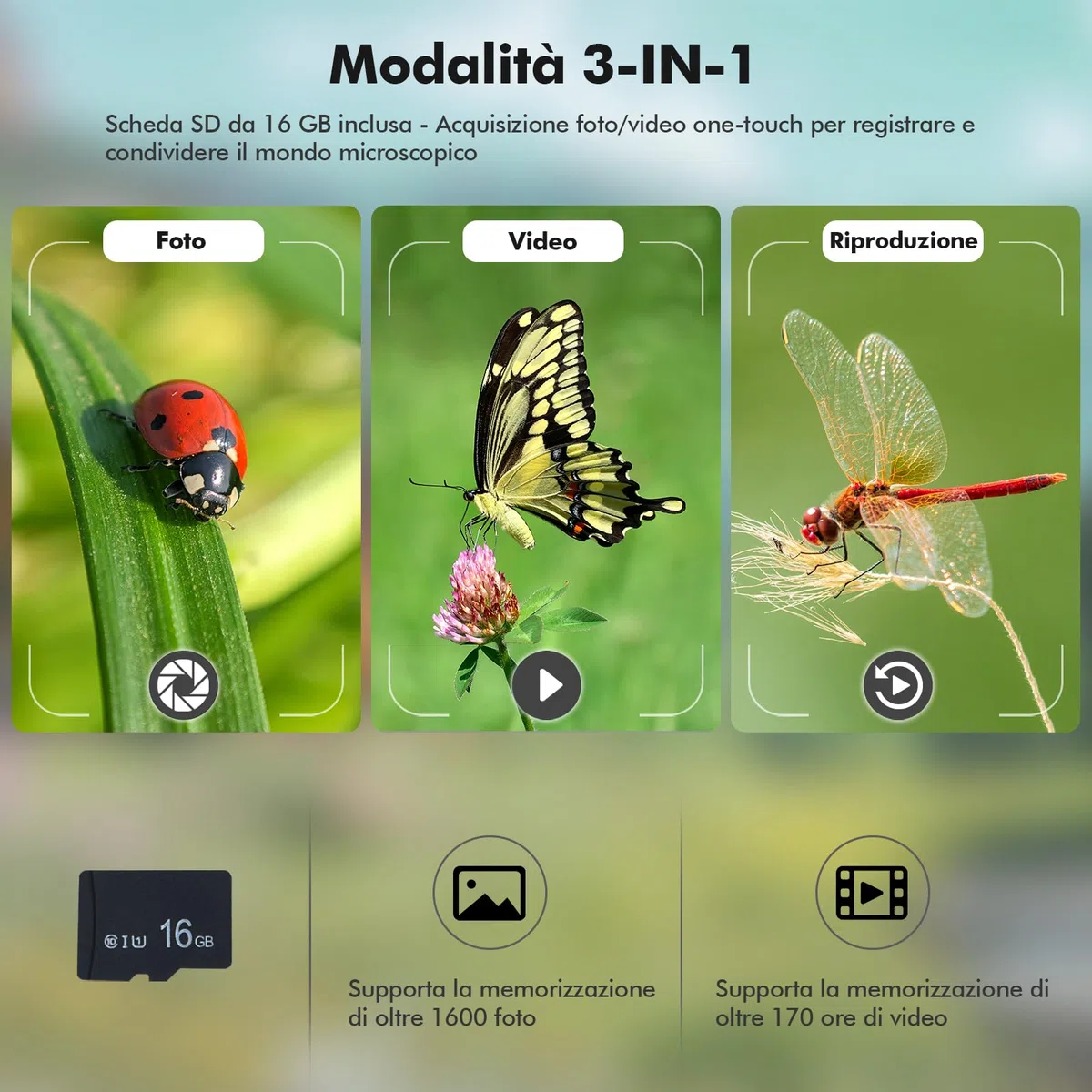HOMEASY Microscopio Digitale per Bambini con HD Display 50X-1000X Ottica Regolabile e Doppia Luce LED Accessori Inclusi per Osservazione di Insetti Piante e Campioni 16GB SD Card Portable Educativo