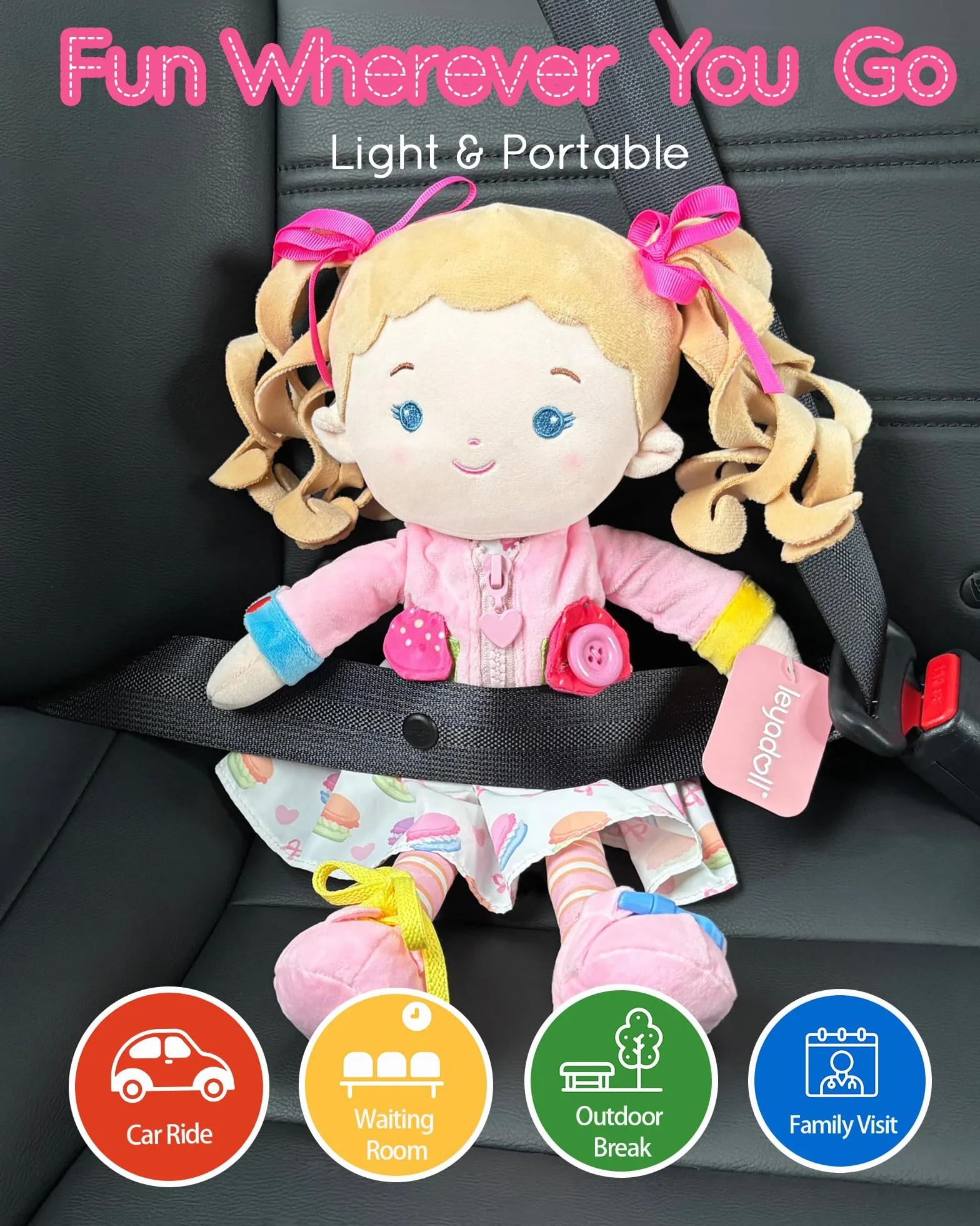 LeyaDoll bambola di peluche 40 cm, giocattolo sensoriale e educativo ispirato al metodo Montessori, morbida compagna per neonati 0-3 anni, idea regalo di compleanno per bambina-Busy Cupcake-Girl