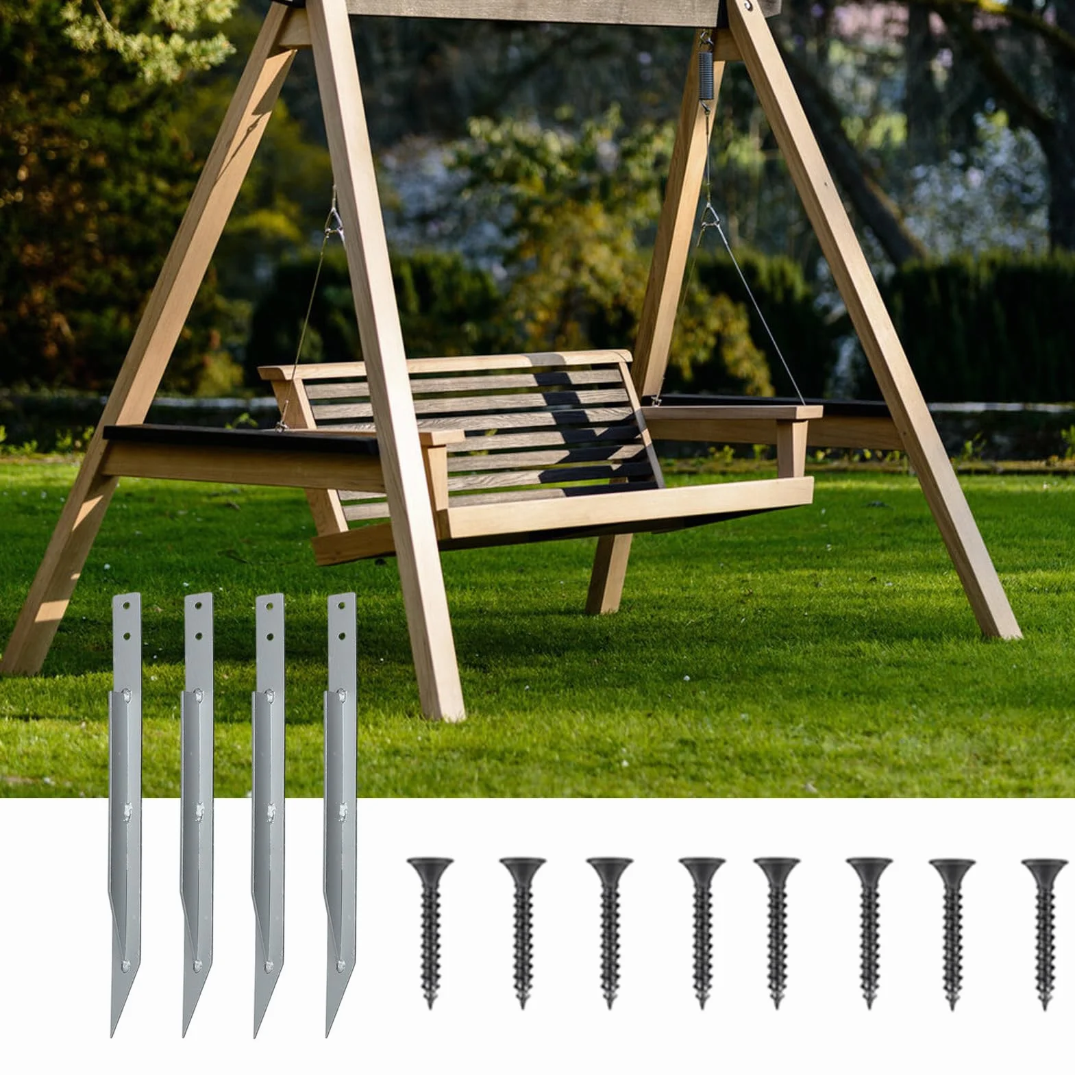 Kit di ancoraggi per altalena, ancoraggi in metallo resistente con viti, per trampolino ad alto , hardware multiuso per esterni e giardino