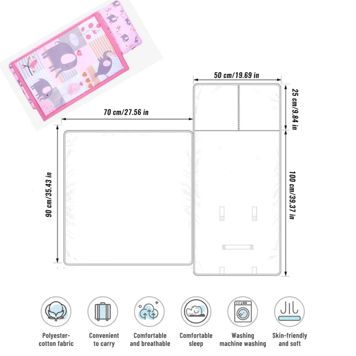 Opaco di pisolino, tappetino per dormire comfort include cuscino e coperta, borsa per dormire per bambini disegni disegnati carini portatili per asilo nido, prescolare, casa, v