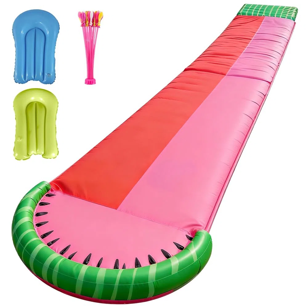 Scivolo ad Acqua 480cm x 140cm Doppio da Giardino con Irrigatore 2 Bodyboards per Adulti Bambini Estate