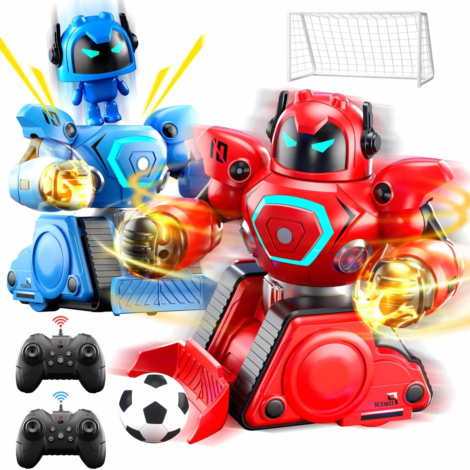 Herenear 2 Robot Kombat Telecomando per Bambini, RC Collision Robo Giocattolo, Combattimento Robot con Luce LED e Musica, Carrello da Calcio, Regali per Ragazzi Ragazze