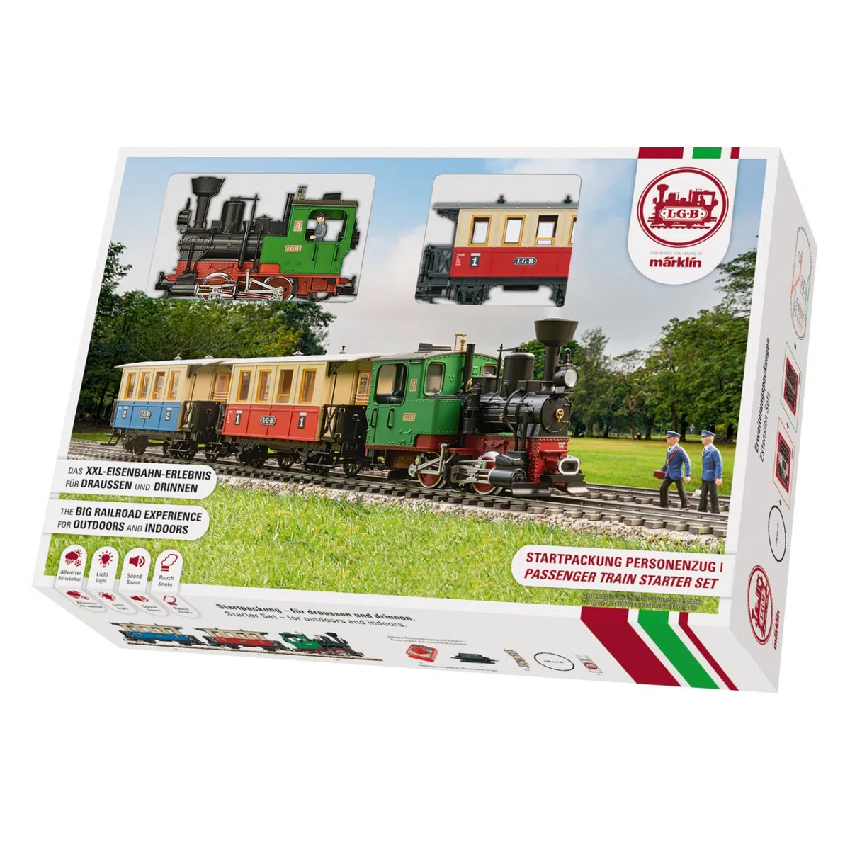 LGB 70307 - Set per treno passeggeri – L70307, con locomotiva e due carri, ferrovia all'aperto, traccia G, 85 x 12 x 16 cm