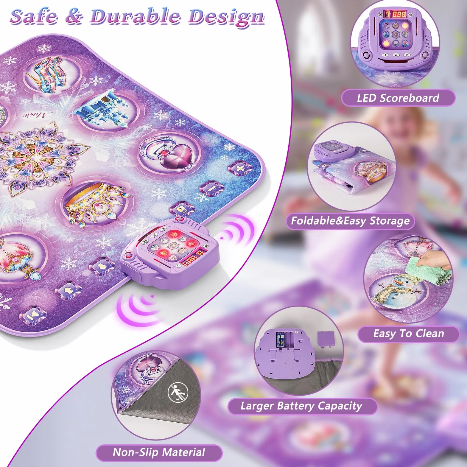 Tappetino da ballo bambini giocattolo regalo bambine,Dance Mat a 8 pulsanti con Bluetooth,4 modalità di gioco,musica integrata,regalo di compleanno e Natale per la principessa viola,età 3 4 5 6-8 anni
