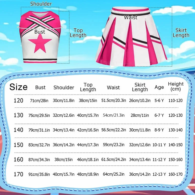 Costume da cheerleader per bambina con pompon e calzini per Halloween Carnevale