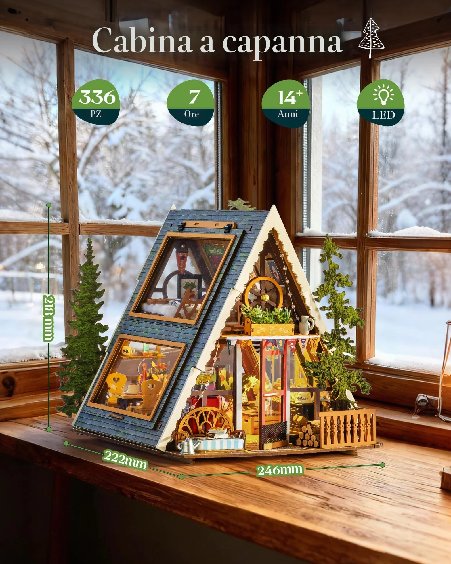 Rolife Casa delle Bambole Cabina A-Frame Modello in Legno Casa in Miniatura della Guarigione Naturale Foresta Fiabesca Decorazione per la Casa Regalo Creativo per Adulti