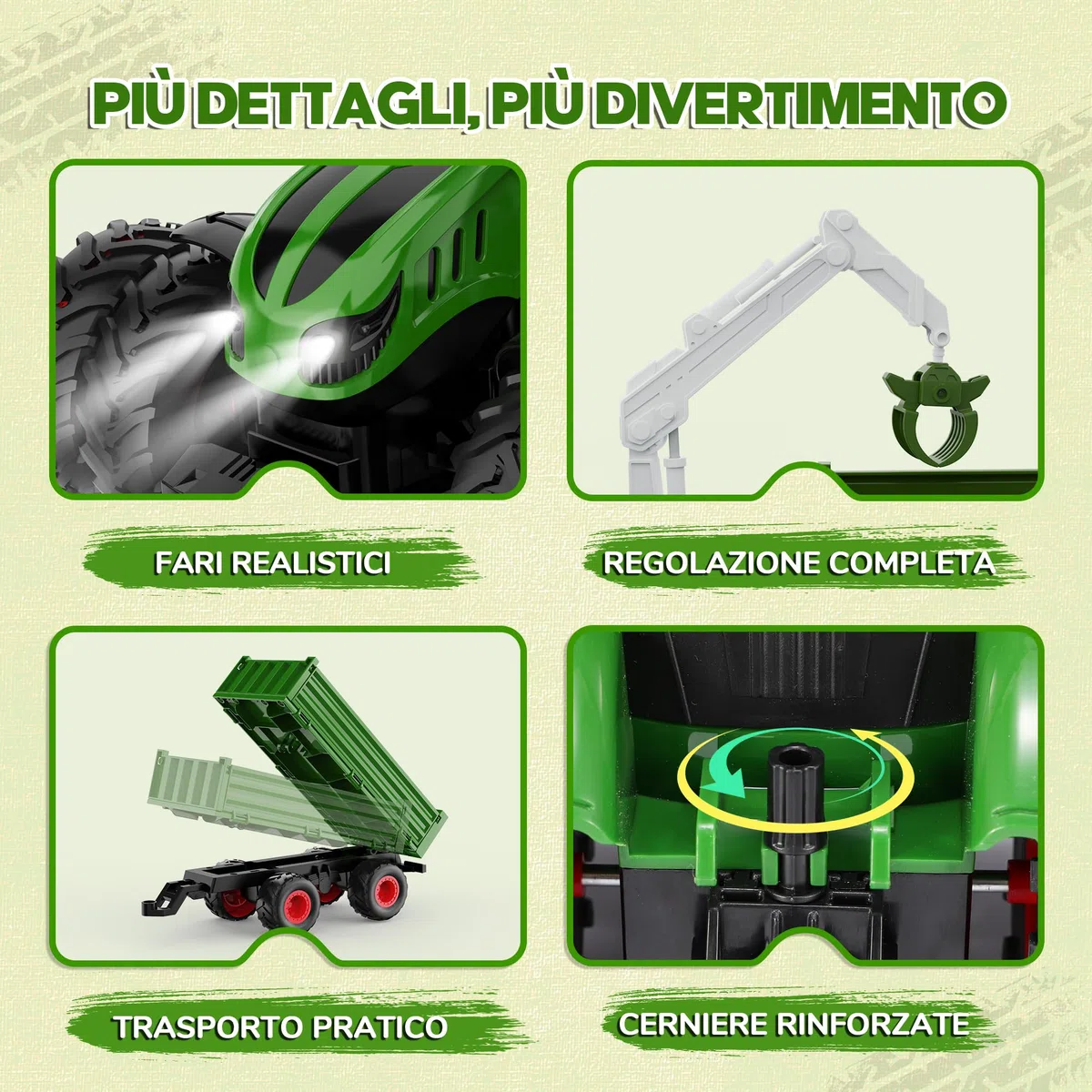 HappyGoLucky Trattore Telecomandato per Bambini, 2.4GHz, 1:16 Camion Telecomandato Fattoria Giocattolo con Luce, Rimorchio, Regalo Bambino 3-12 Anni Maschio, Regali Natale Bambini 2025 Halloween
