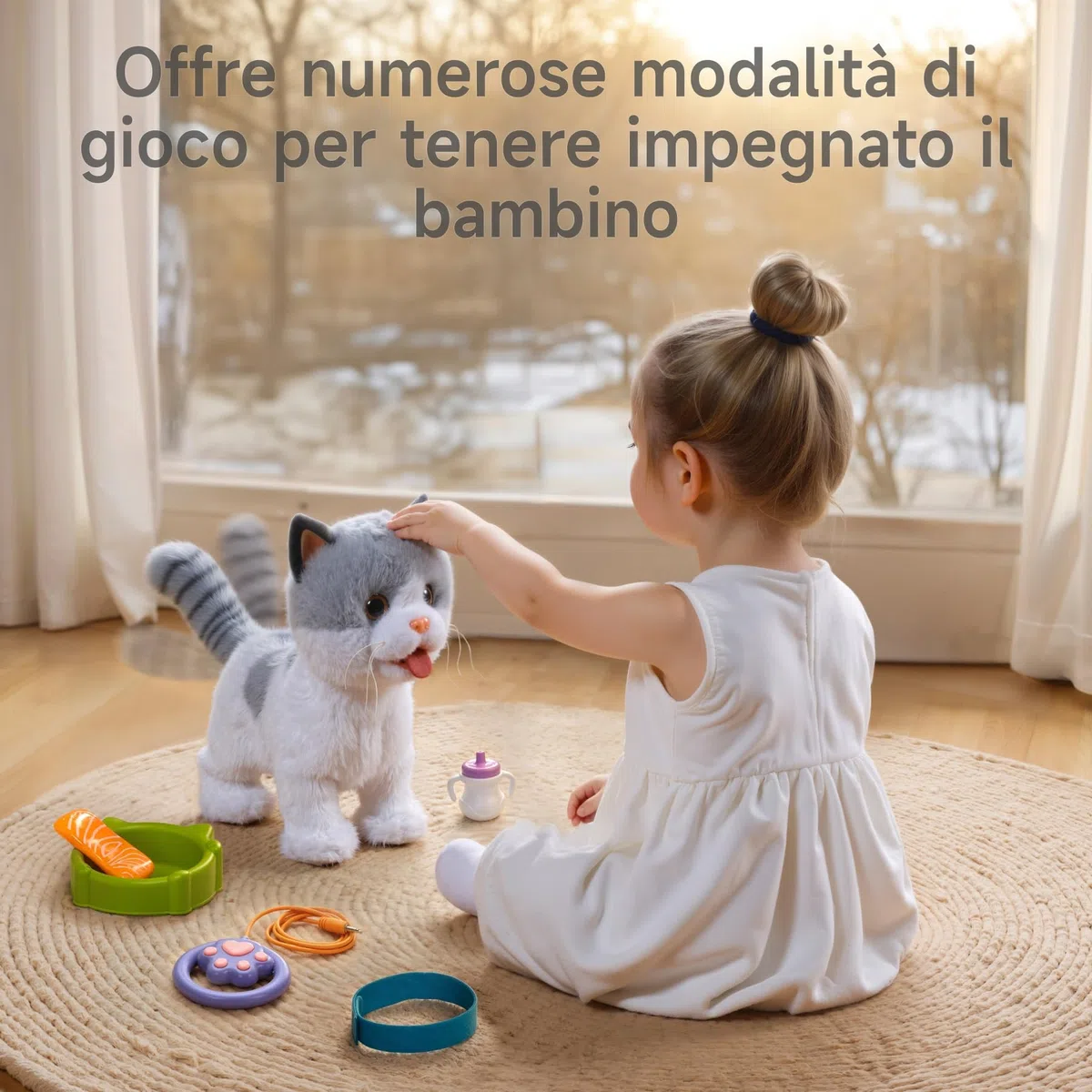 OR OR TU Gatto Giocattolo per Bambini Peluche Elettronico Cammina al Guinzaglio che Lecca Interattivi Realistici 3-7+ anni
