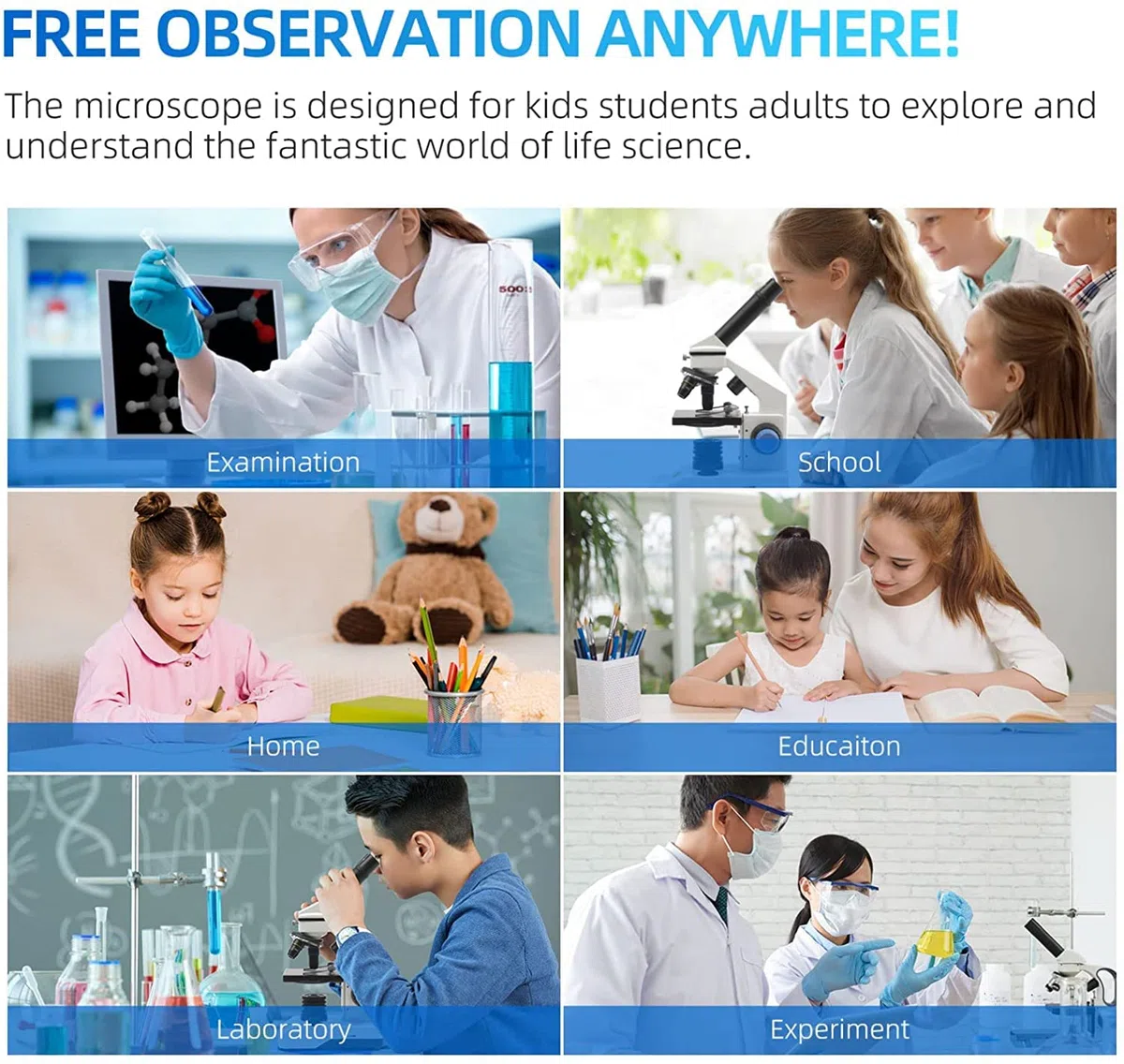 SWIFT Microscopio SS121 100X-2000X per bambini Studenti adulti, con adattatore per telefono, set di diapositive per microscopio