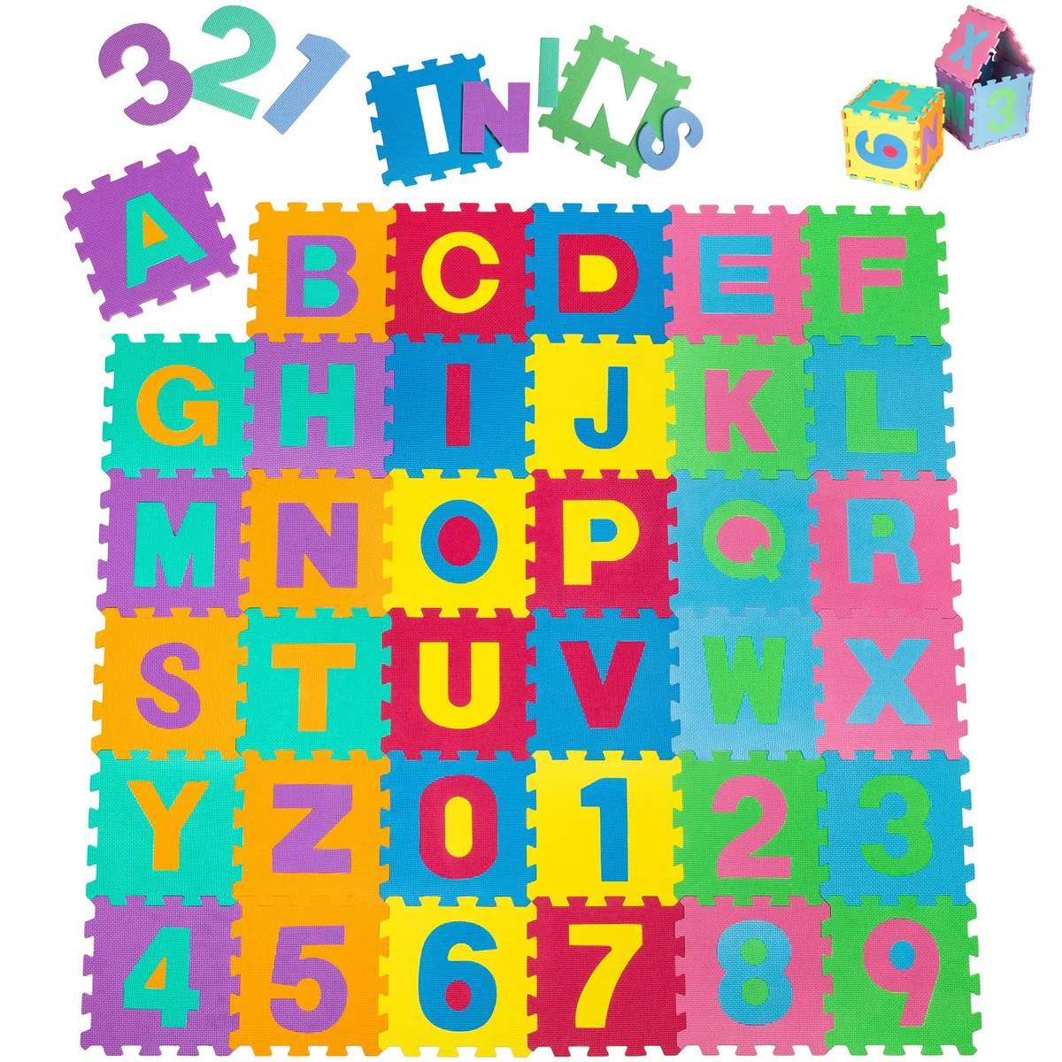 Tectake Tappeto Gioco Bambini Puzzle 189x189x1cm 86 pezzi Lettere e Numeri Gomma EVA Giochi Montessori