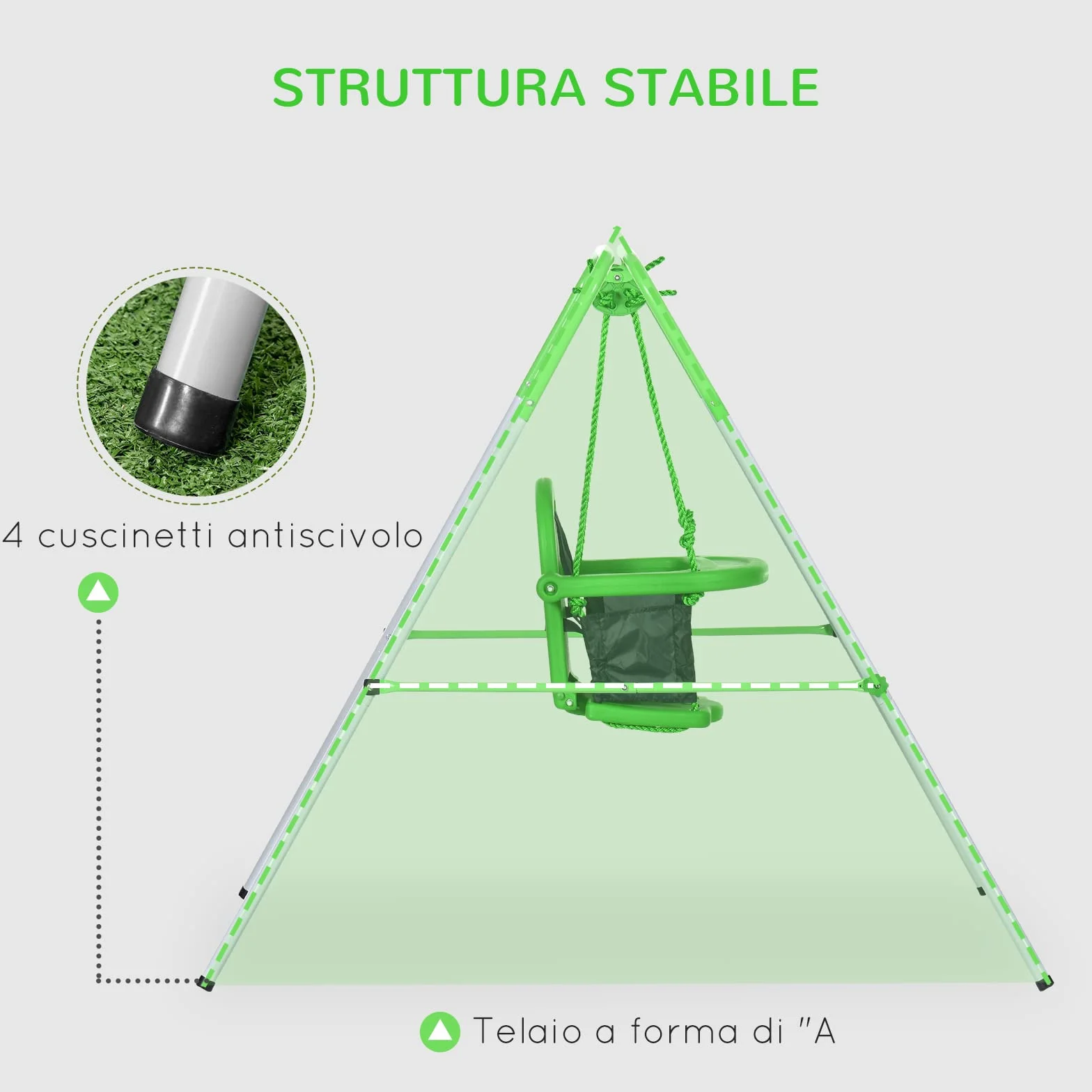 Outsunny Altalena per Bambini 6-36 Mesi da Giardino e Salotto in Acciaio e PE con Seggiolino e Bretelle di Sicurezza, 122x146x122 cm, Verde