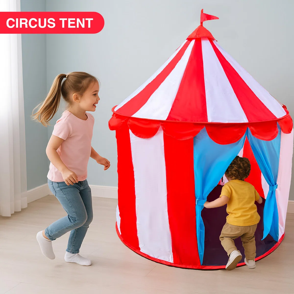 Tenda Pop Up a forma di Circo per Bambini, Casetta Recinto da Interno, Altezza 150 cm