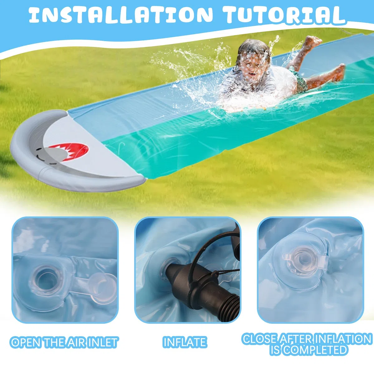 ACTOYS Scivolo d'Acqua Doppio per Prato con Bodyboards, Giocattolo Estivo con Irrigatore Integrato (196x57in)