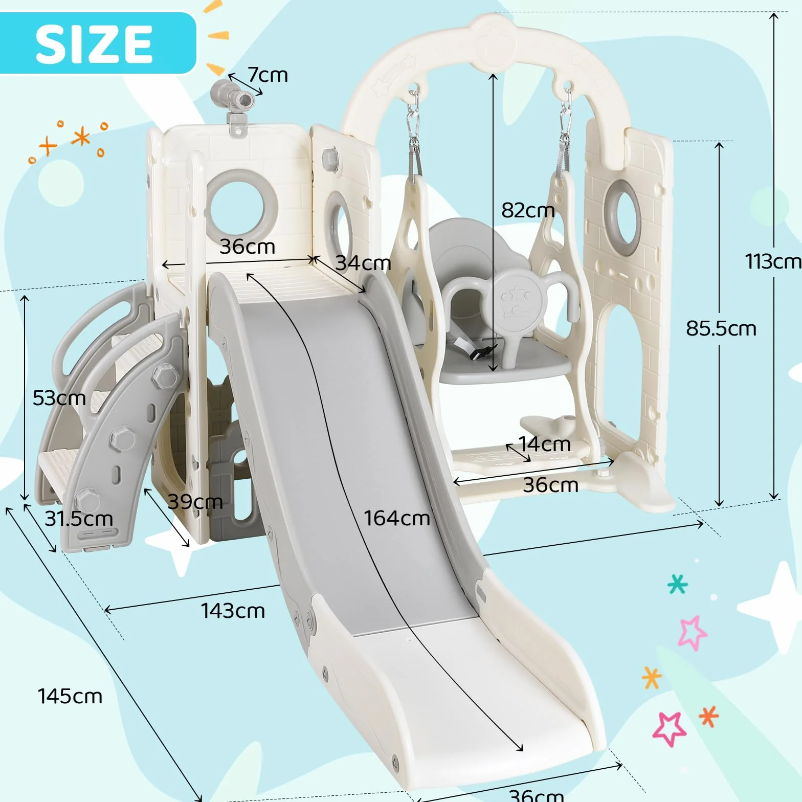 Scivolo per Bambini, Toddler Climber Swing Set, 5 in 1 Parco Giochi, con Altalena, Scivolo, Scala da Arrampicata, Telescopio, Deposito, Set di Giochi per Interni all'aperto, Scivolo Indipendente