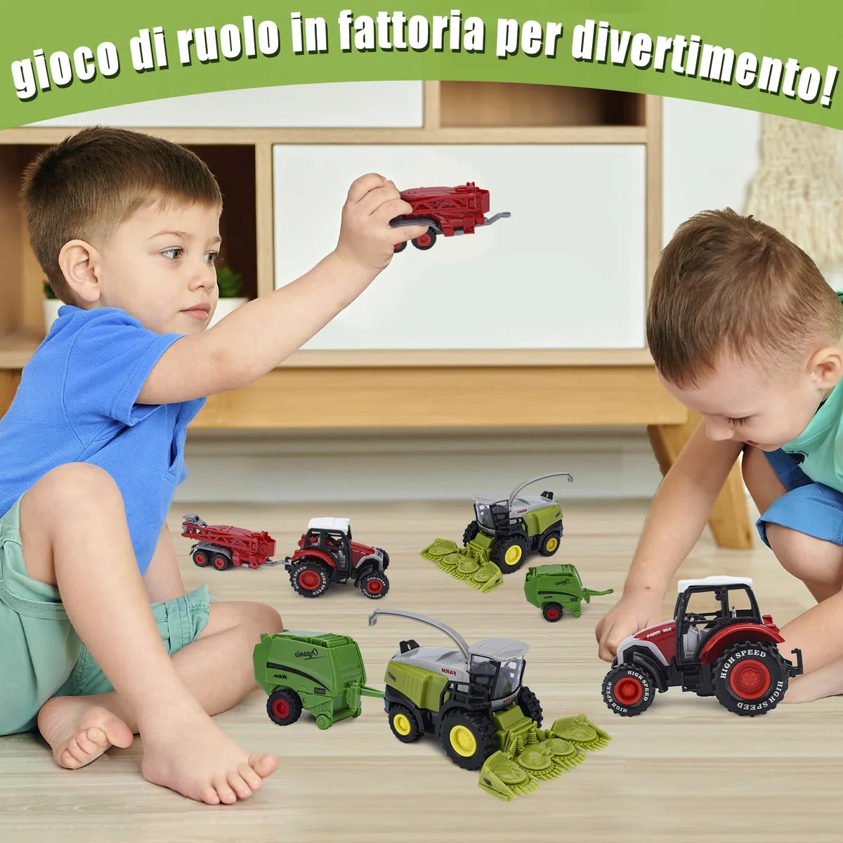 VBACALA Set Trattore Giocattolo Fattoria Pressofuso,Trattore con Rimorchio Mietitrebbia per Bambini, Veicolo Agricolo a Trazione Posteriore Modello,Giocattolo da Regalo per Ragazzi e Ragazze 3+ Anni