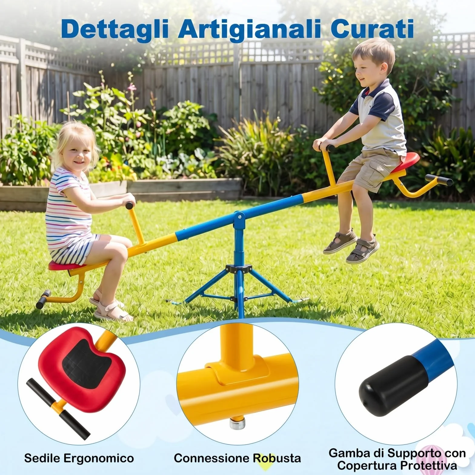 COSTWAY Altalena Basculante per Bambini, Altalena Saliscendi a 360° con Fermo per le Gambe, Altalena Basculante per Esterno Cortile e Parco Giochi, 2 Posti a Sedere