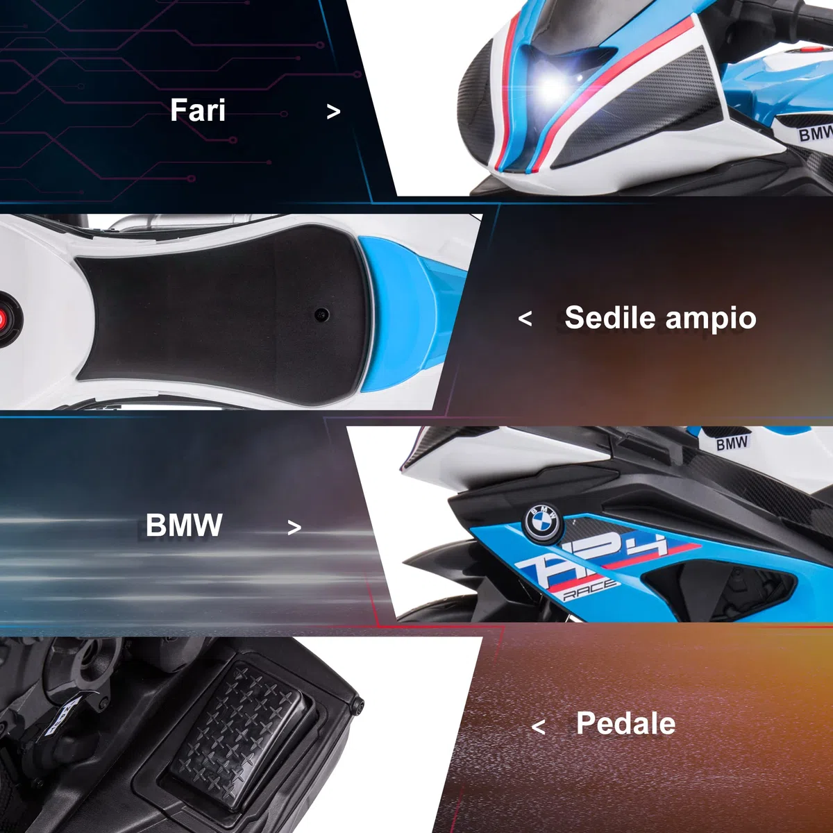 HOMCOM Moto Bambini BMW HP4 18-60 Mesi Fari Musica Pedali PP Metallo 82.5x42x54 cm Blu