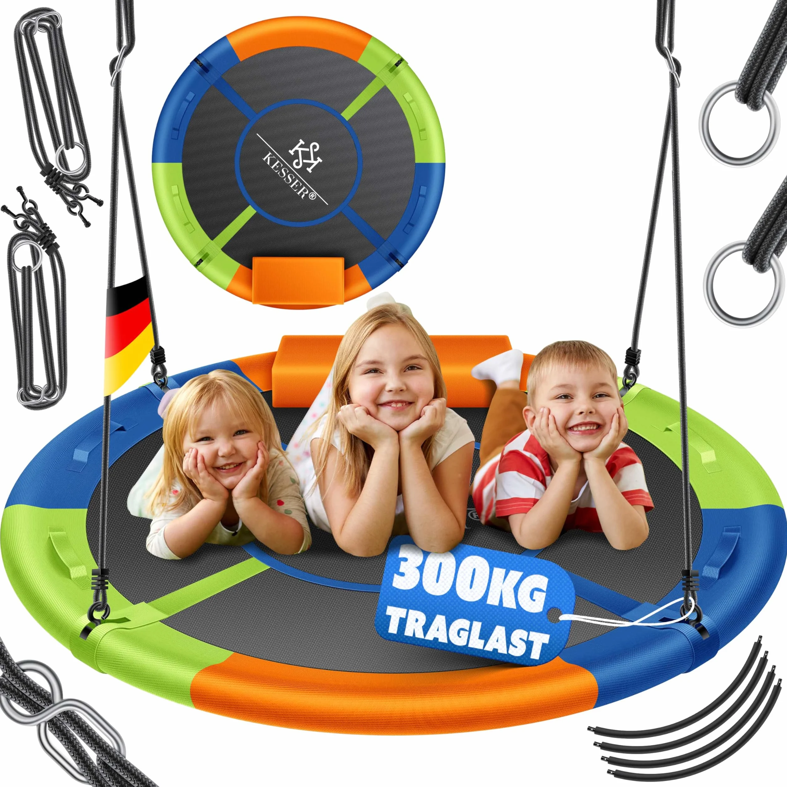 KESSER® Altalena a Rete Rotonda Regolabile per Bambini e Adulti, 120 cm, Multicolore