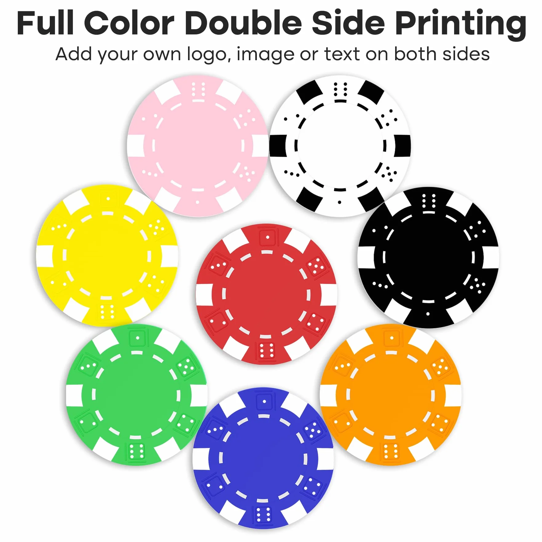 50 fiches da poker in argilla personalizzate per 8 colori, stampate a colori con logo, immagine o testo, 40 mm di peso 11,5 grammi, gettoni personalizzati per biglietti da visita, club di