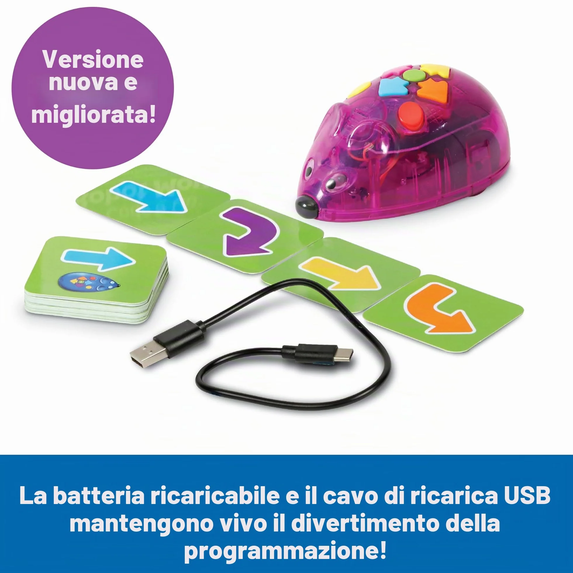 Learning Resources Set di attività Ricaricabile Code & Go Topo Robot, Giocattoli per Bambini e Bambine di 4 Anni, Robot Programmabile Interattivo Senza Schermo