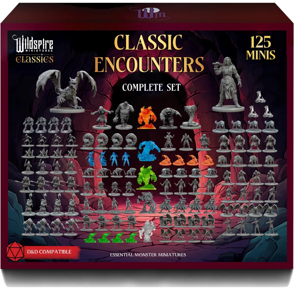 Wildspire Classic Creatures - Set completo 1 - Miniature essenziali di mostro DND verniciabile, 125 miniature per D&D in scala da 28 mm Minatures Dungeons and Dragons Minis D&D
