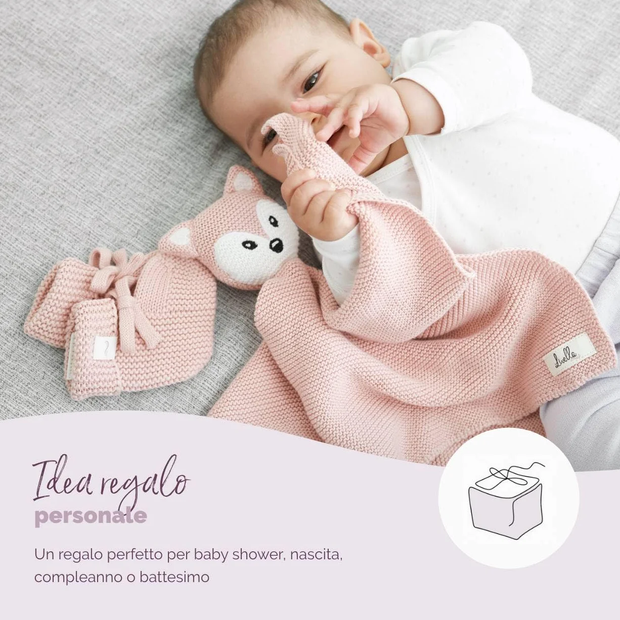 Livella Doudou Volpe con calzini - Puro cotone biologico - Copertina premium, copertina coccole, coperta a maglia - Morbidissima e traspirante - OEKOTEX® STANDARD 100 e certificata GOTS