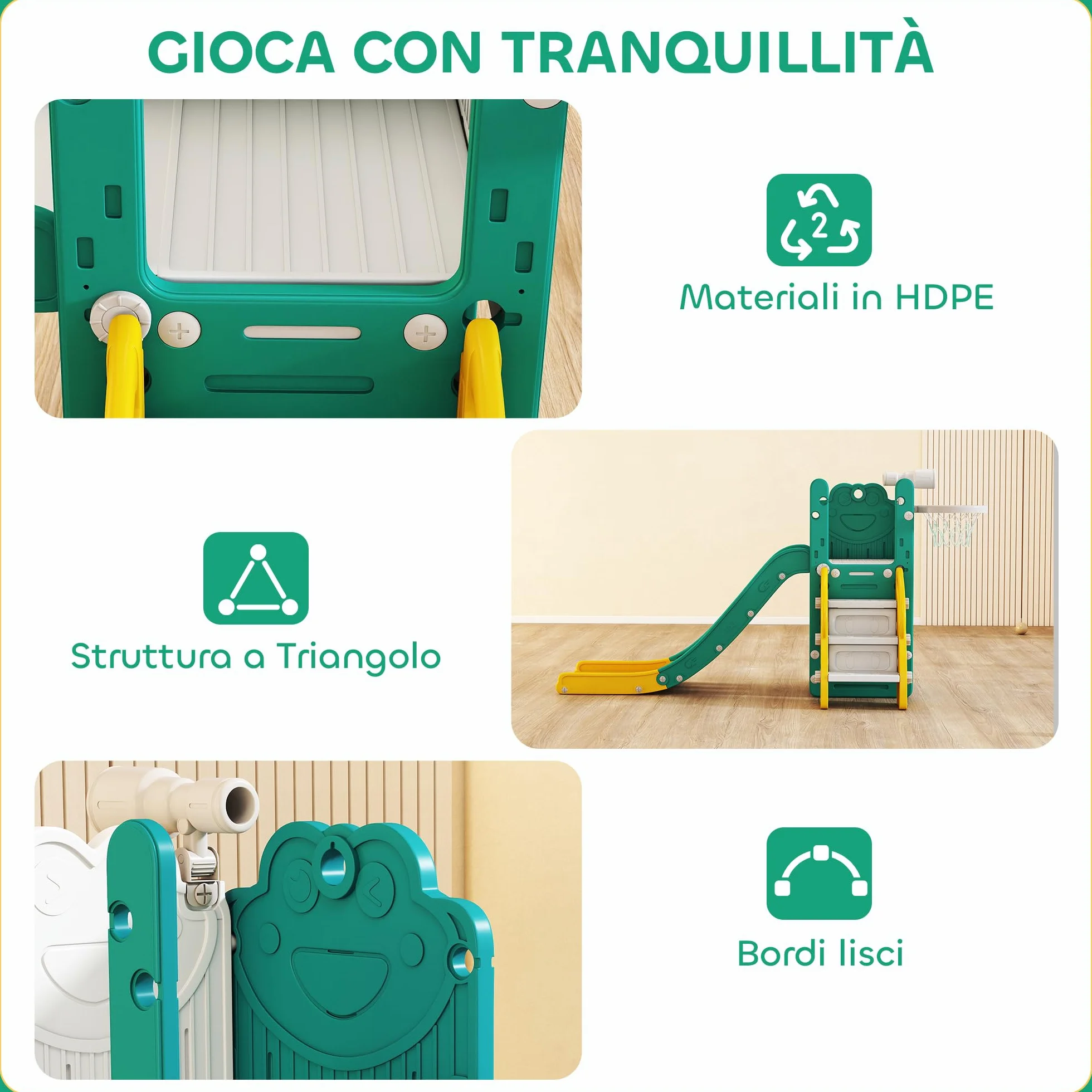 AIYAPLAY Set Scivolo per Bambini 5 in 1 con Canestro, Scaletta, Telescopio Giocattolo e Contenitori, Giochi per Bambini da Interno ed Esterno Età 1-3 Anni, Giallo