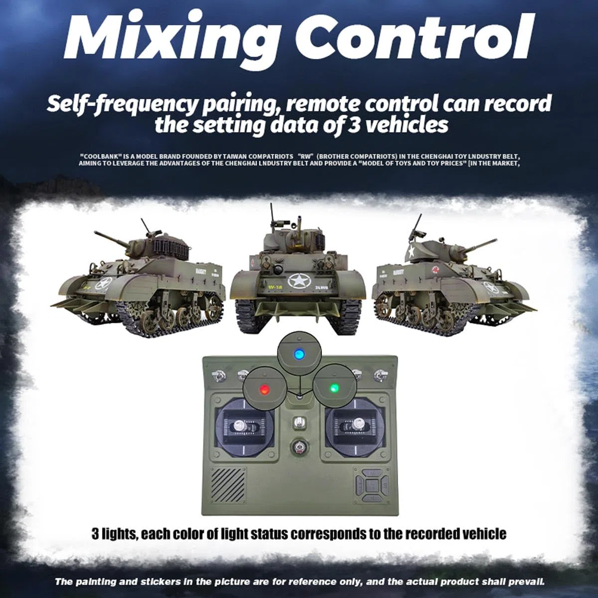 1/16 Scale RC Tank, US M5A1 Stuart, modello di carro armato radiocomandato con effetti sonori, telescopio scarico fumo R-C veicolo militare per adulti