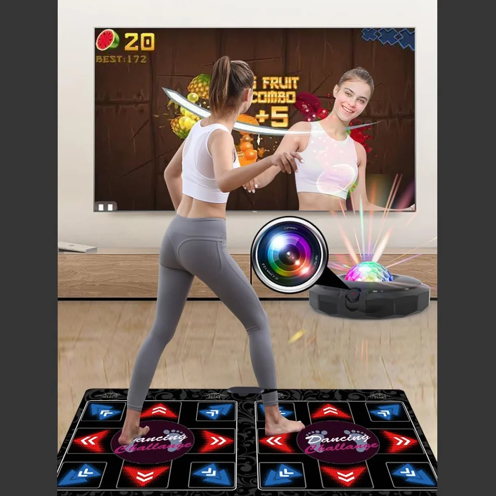 Tappeto da ballo elettronico musicale HDMI con fotocamera,650 brani,scheda di memoria da 64GB,81 video musicali,1000 giochi,per giocatore singolo e doppio,un regalo di lusso per ragazzi e ragazze