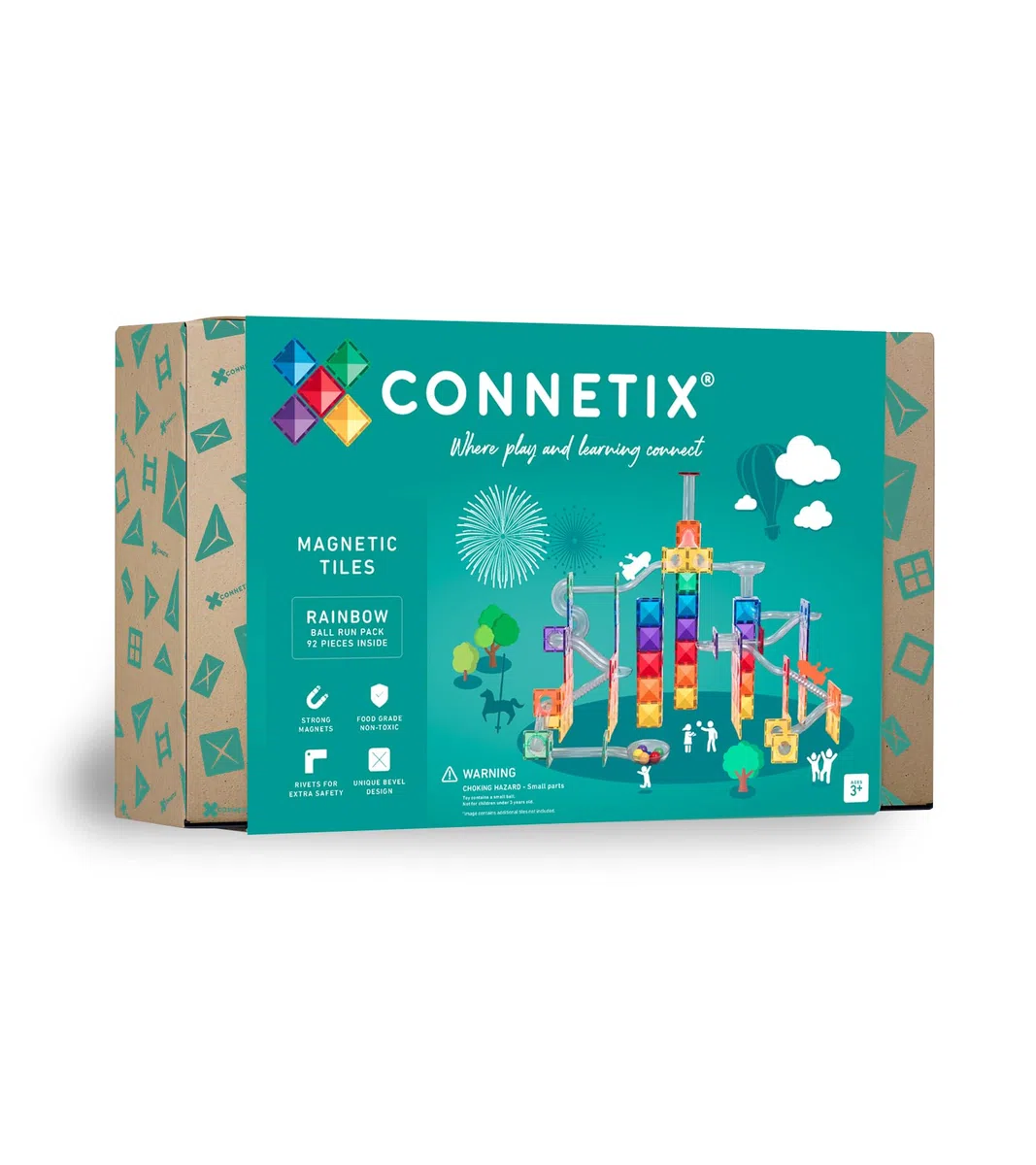 CONNETIX Piastrelle Magnetiche Arcobaleno Pacchetto Ball Run, 92 Pezzi