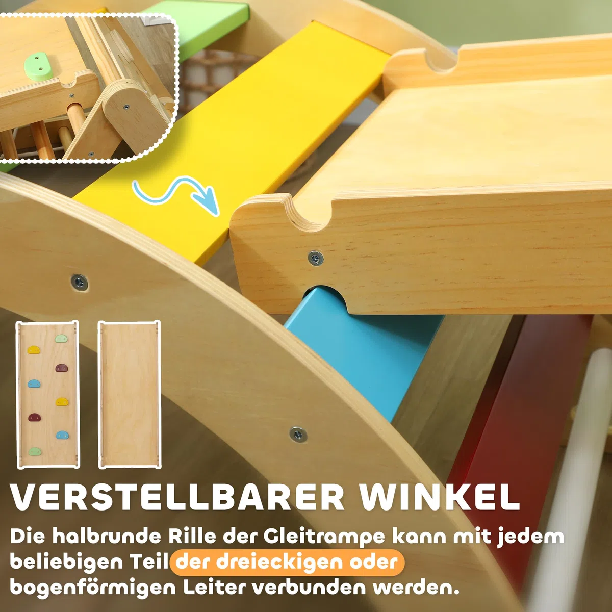 AIYAPLAY Montessori 7 in 1 Struttura da Arrampicata per Interni in Legno con Arco e Scivolo