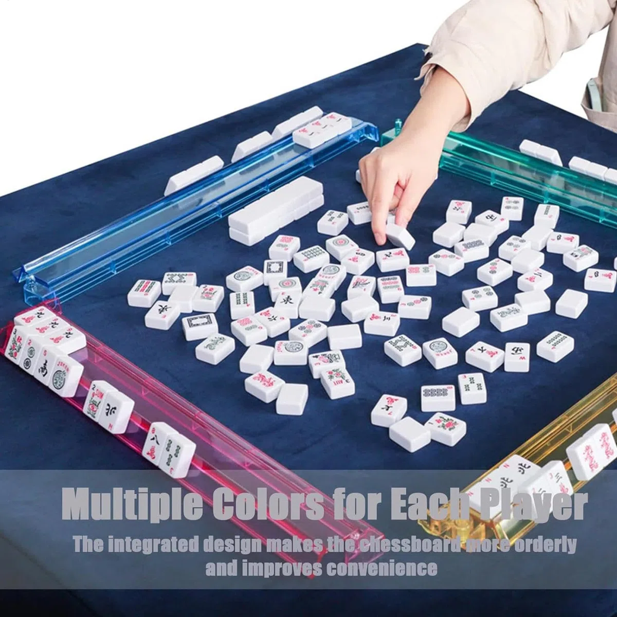 Mahjong Rack Acrilico con Pushers Set di 4 Organizer Trasparenti
