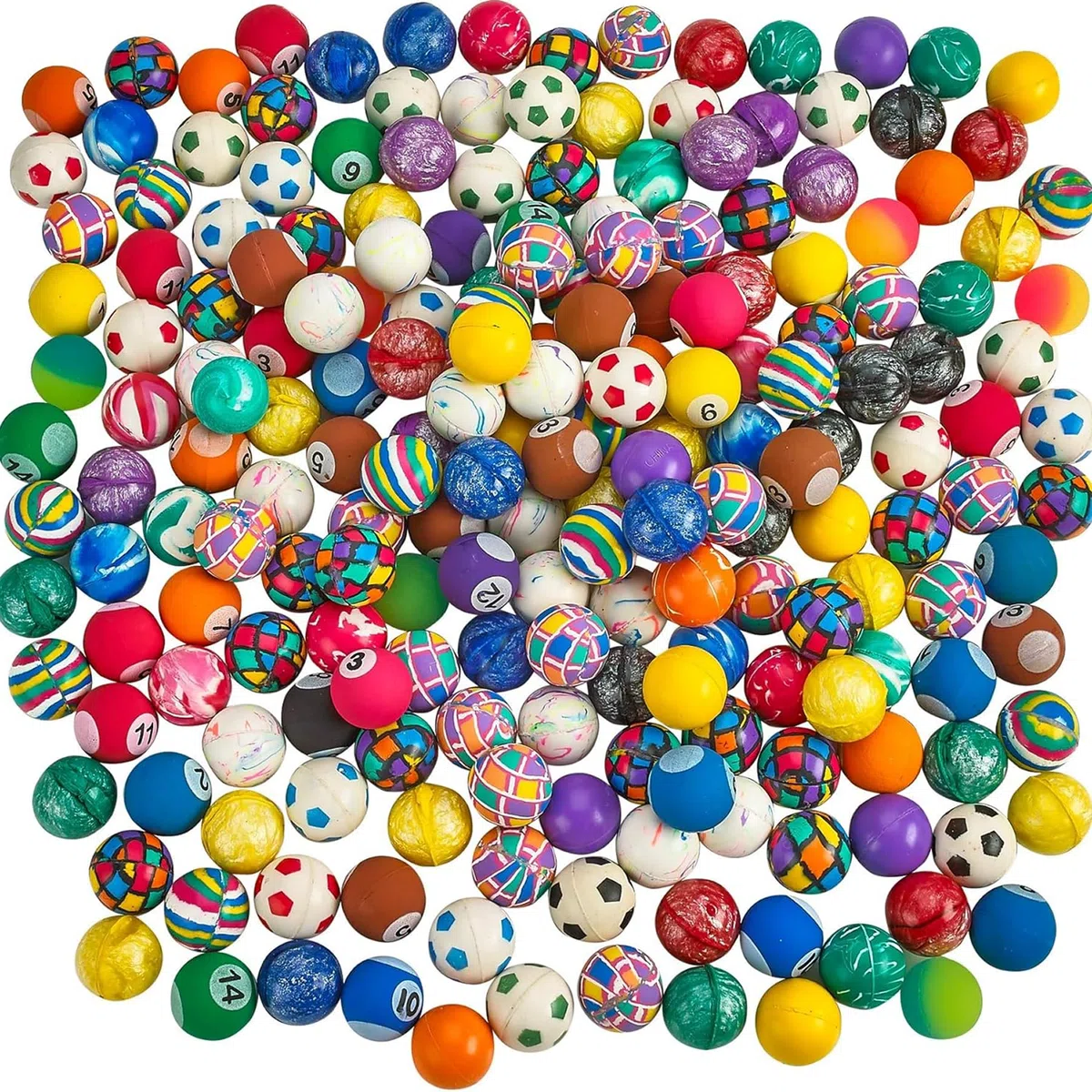 Bedwina Palline rimbalzanti sfuse – Confezione da 250 (27 mm), assortimento misto di piccole palline in gomma colorate ad alto rimbalzo, perfette come bomboniere, premi e regali per bambini