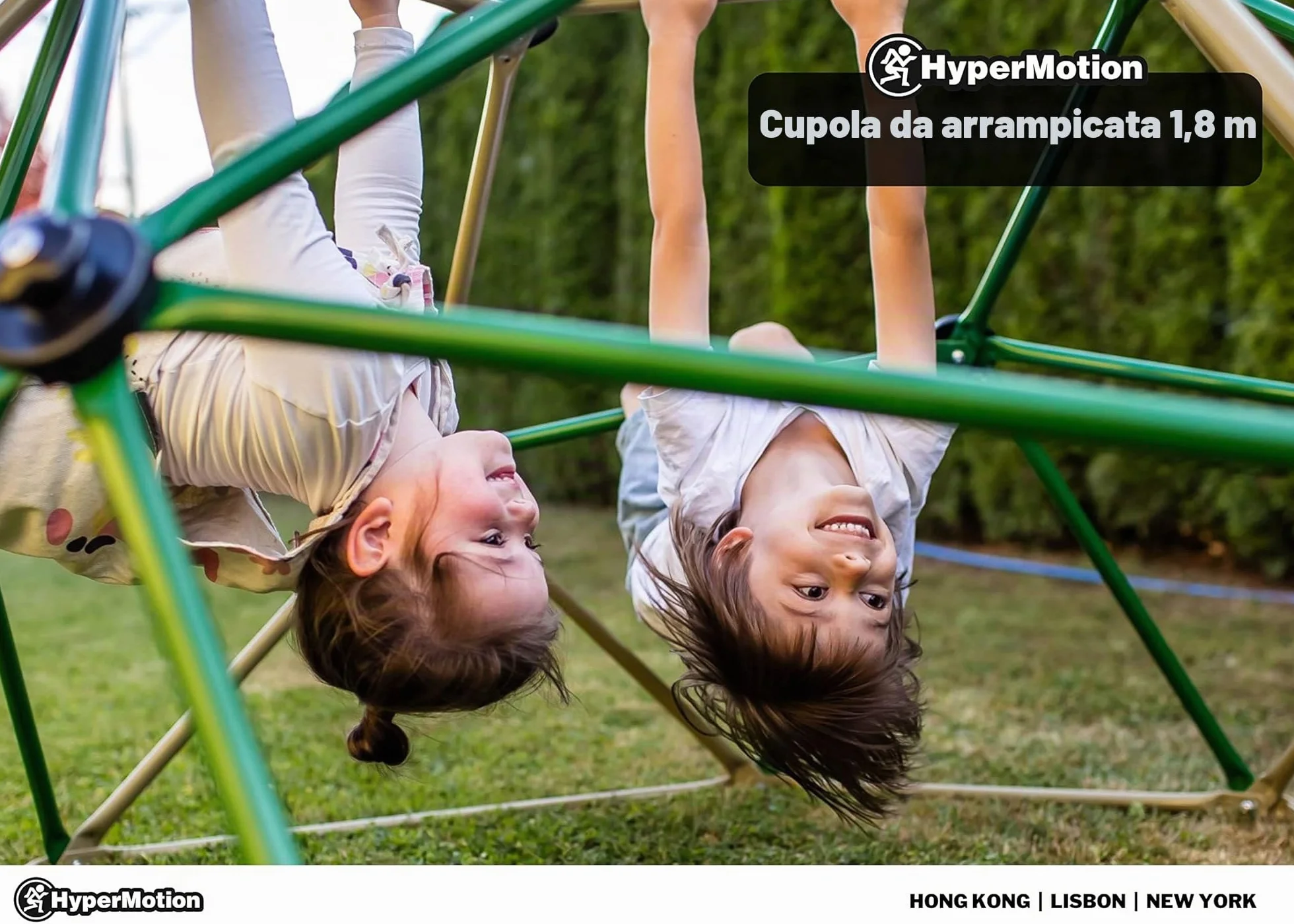 HyperMotion Cupola da Arrampicata per Bambini - Altalena da Giardino e Scivolo per Esterno con Struttura in Metallo Zincato, Portata 350 kg, Giochi per Sviluppo Motorio dai 3 Anni - 6 Ft