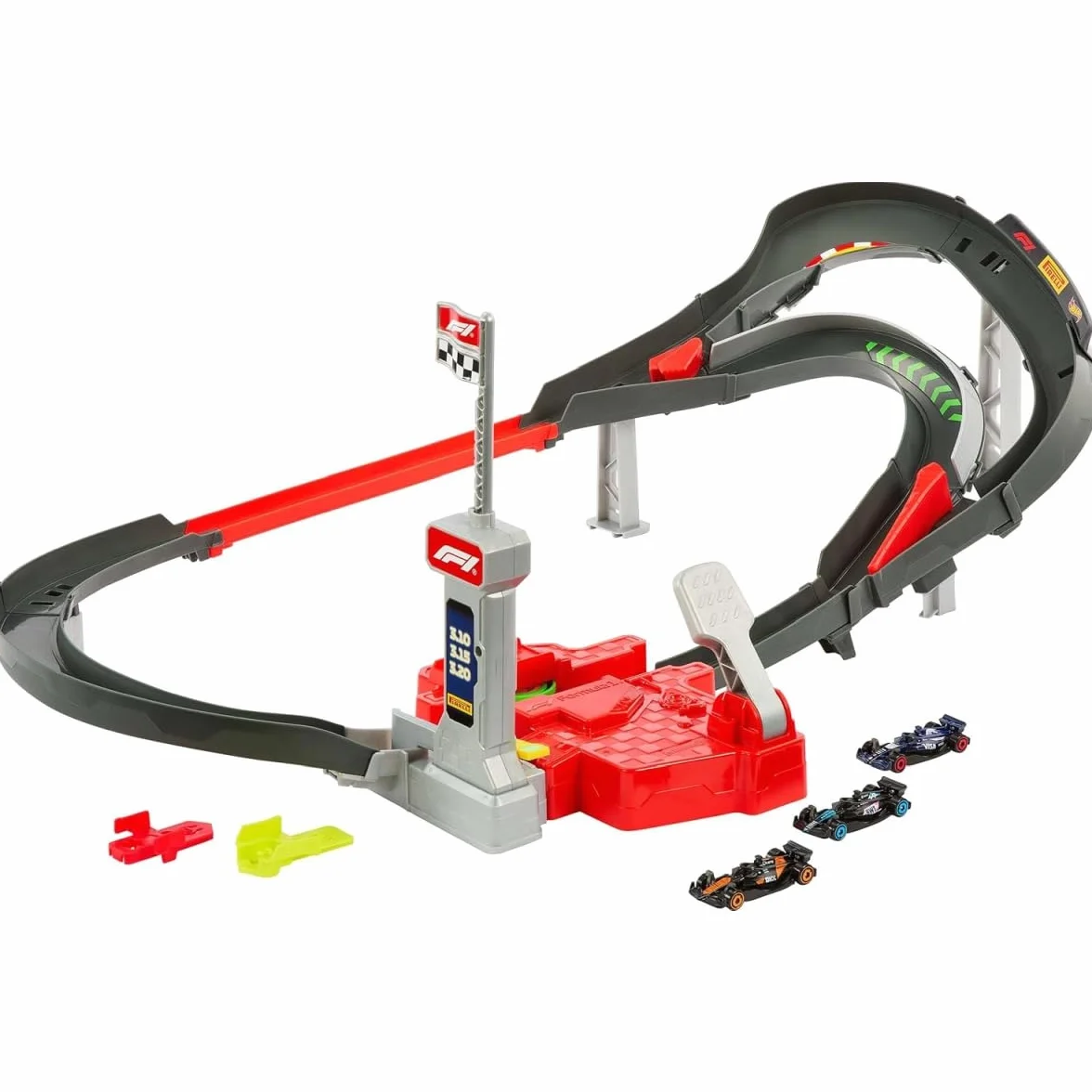 Hot Wheels Racing - Circuito Sprint Formula 1, set pista a due modalità di gioco e con 3 veicoli F1 inclusi, McLaren F1 Team, Alpine e VCARB, giocattolo per bambini, 4+ anni, JDY15
