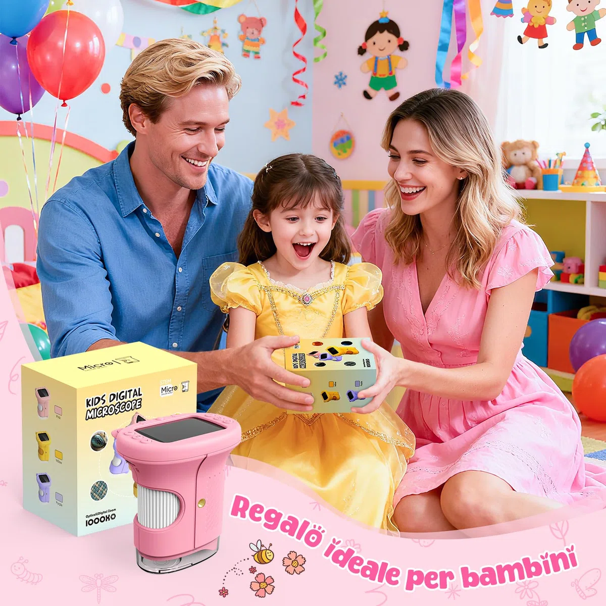 2 in 1 Microscopio Digitale e Telescopio per Bambini, 1000x Zoom, Schermo da 2,4 Pollici, Schermo HD da 2 MP, 8 Luci LED - Un Regalo Perfetto per Bambini Dai 6 ai 12 Anni