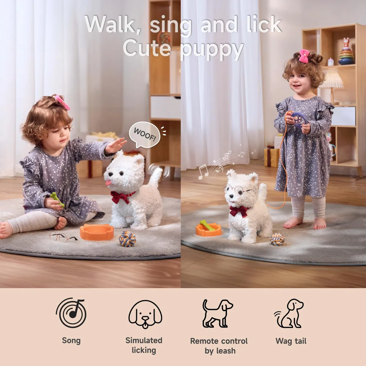 TUMAMA Cane Robot Interattivo Cammina e Abbaia con Guinzaglio Giocattolo Elettronico per Bambini 3-6 Anni 6 Musica