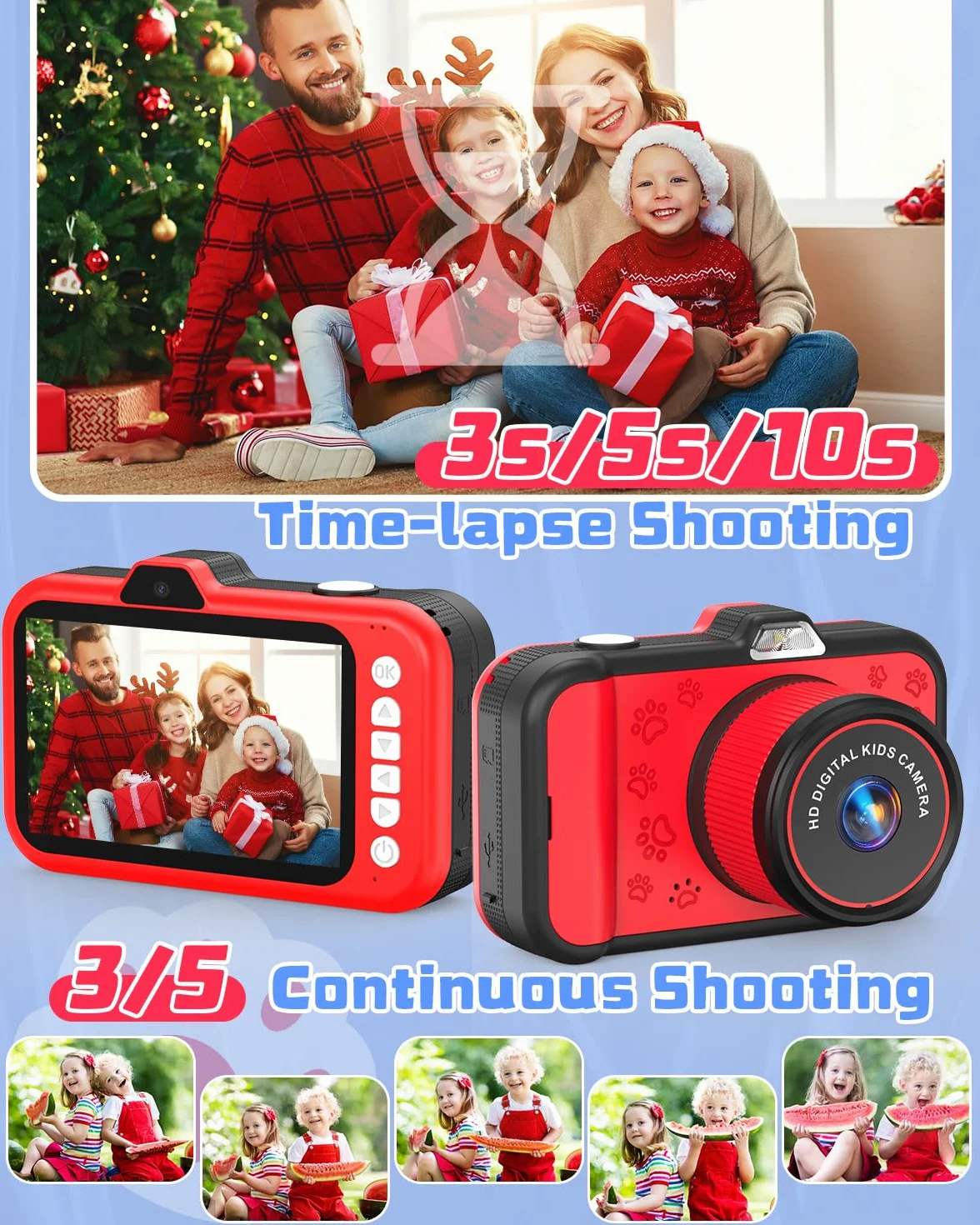 Macchina Fotografica Bambini,Usteetic 3,5” Grande Schermo 1080P Fotocamera Digitale Bambini con 360° Obiettivo Zoom LED Flash 32GB TF Scheda,Regalo di Natale Giocattolo per 3 4 5 6 8 7 9 10 11 12 Anni