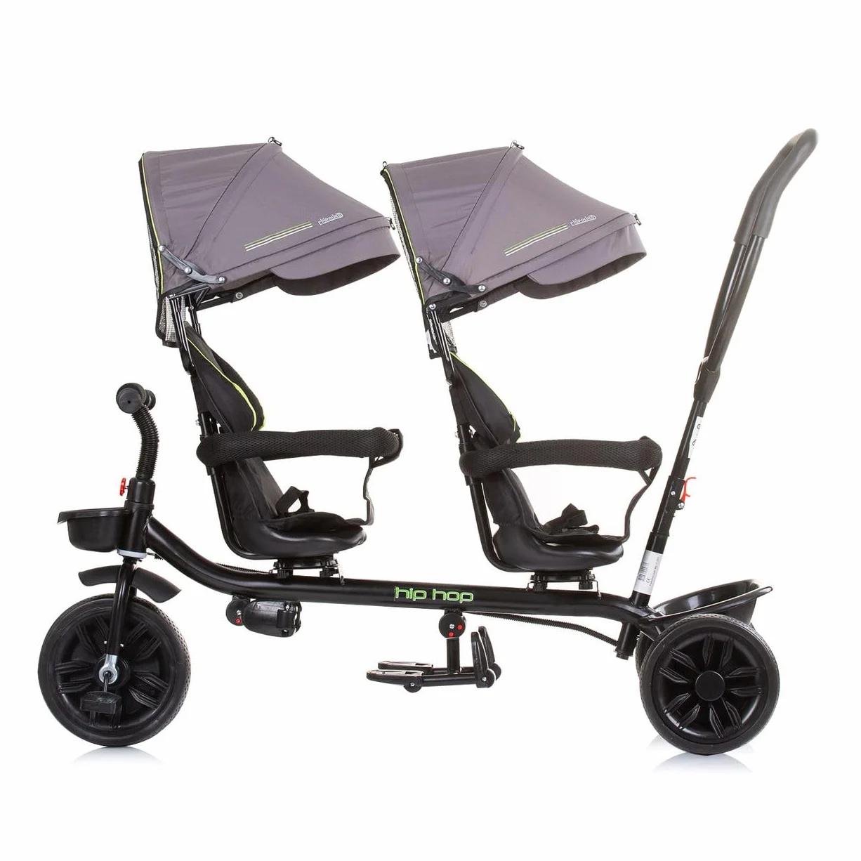 Chipolino Triciclo Hip Hop, due bambini, fino a 40 kg, sedili ruotabili a 360°, colorazione:grigio