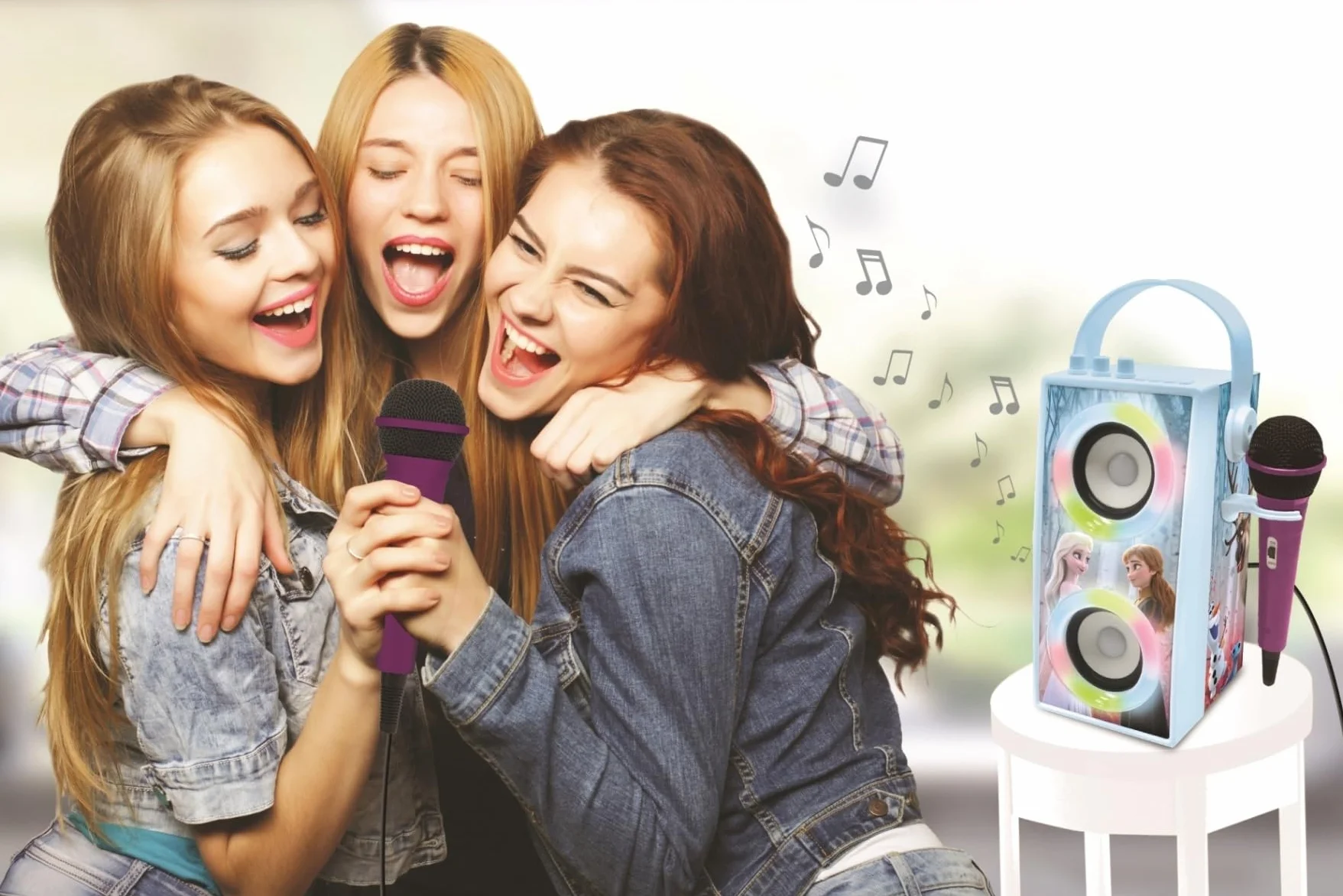 Lexibook Disney Frozen Altoparlante Bluetooth portatile con microfono, karaoke, luce, USB, batteria ricaricabile, blu/viola, BTP180FZZLXB