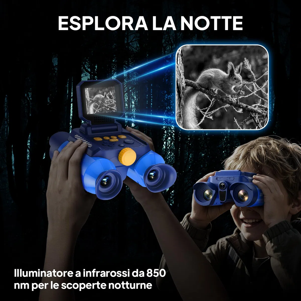 Ashfly Binocolo Digitale per Bambini con Schermo 2,4", Zoom 10x, Giochi Integrati, Modalità Visione Notturna e Fotocamera – Gioco Educativo Esplorazione Natura, 7+ Anni, blu