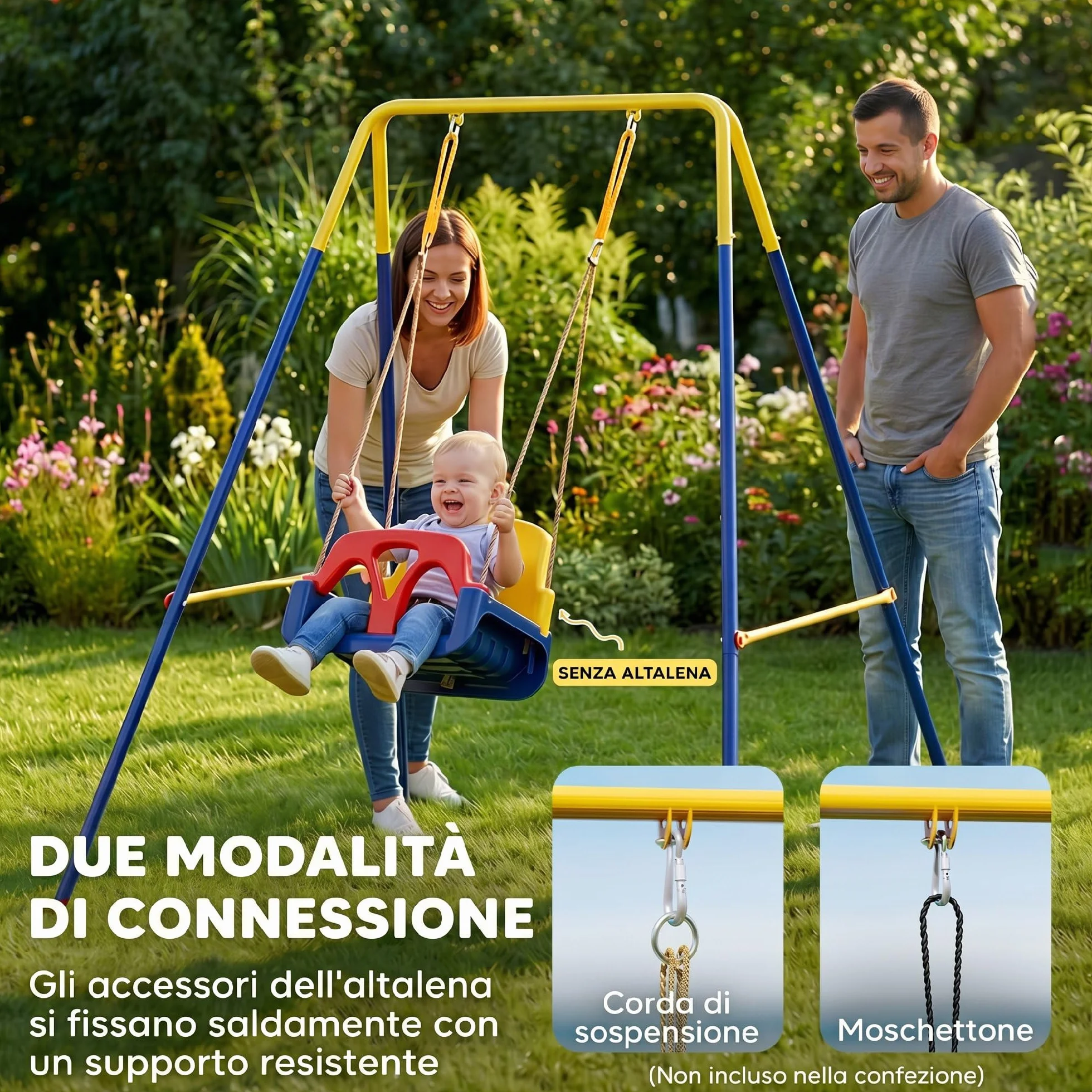 AIYAPLAY Struttura per Altalena da Giardino per Bambini, Struttura Altalena in Acciaio, Anti-UV, Impermeabile, Supporta 50kg, con 2 Ganci per Altalena a Nido, Altalena a U