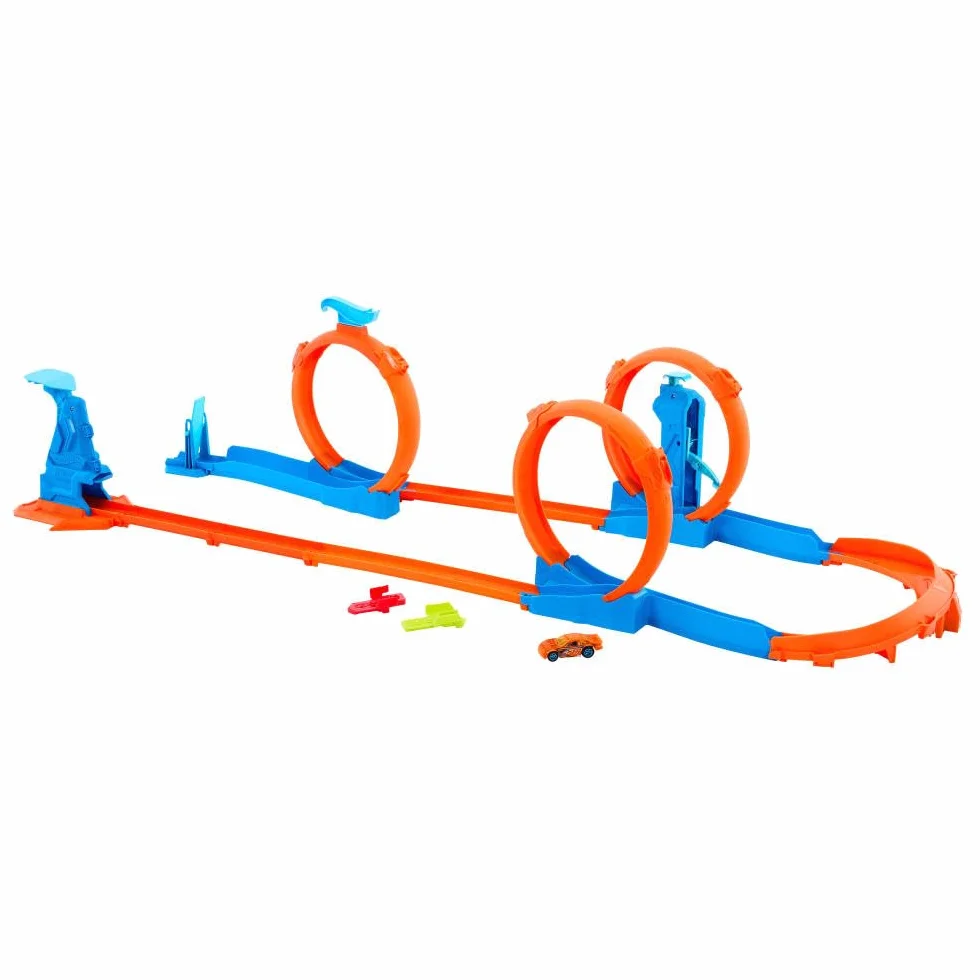 Hot Wheels Pista Triplo Loop Speed Snap Track 3 Giri della Morte Macchinina Scala 1:64 Giocattolo 4+ Anni JDW39