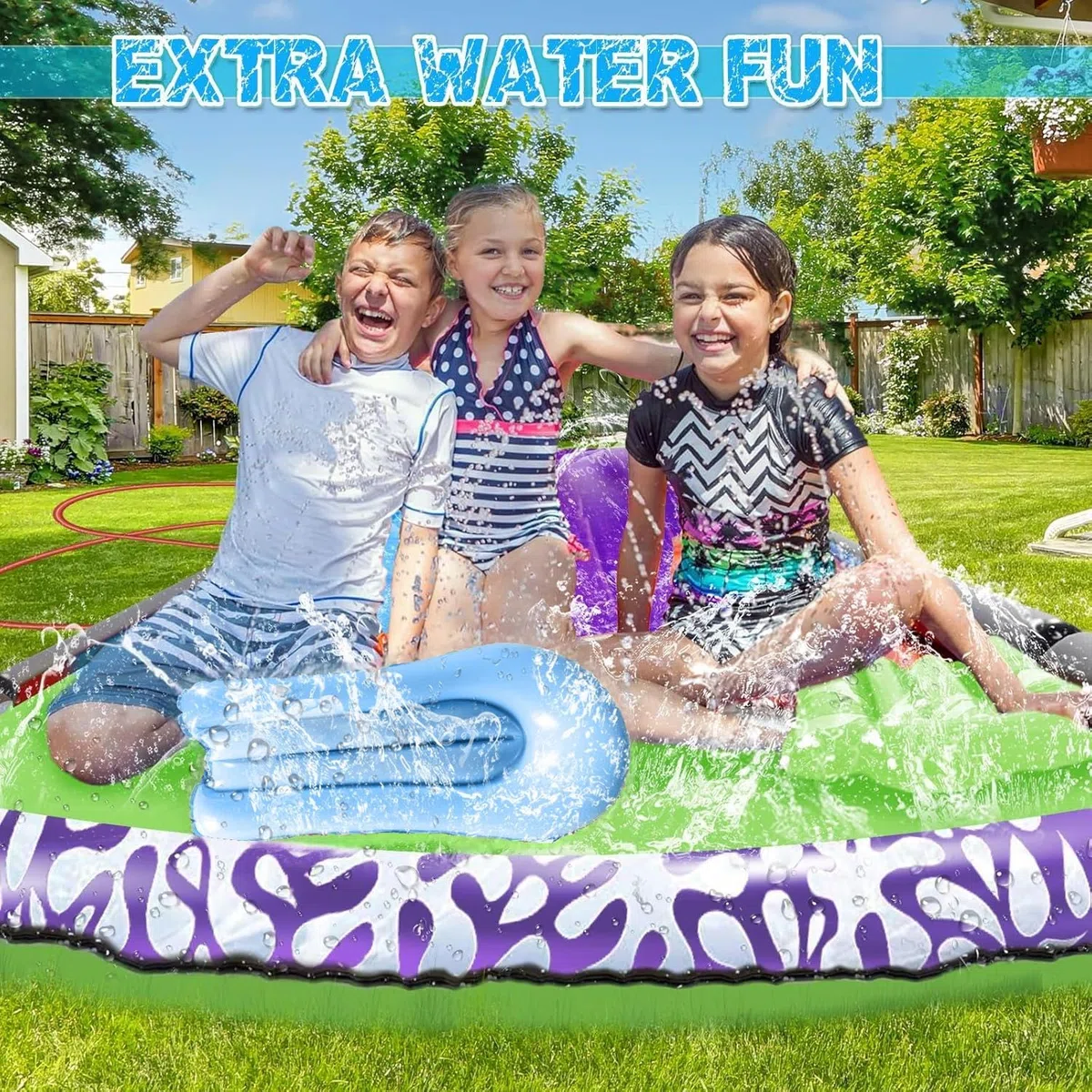 Doppio Scivolo ad Acqua 480 cm con 2 Bodyboards Scivolo Acquatico Giardino Piscina Fuori Terra per Bambini e Adulti